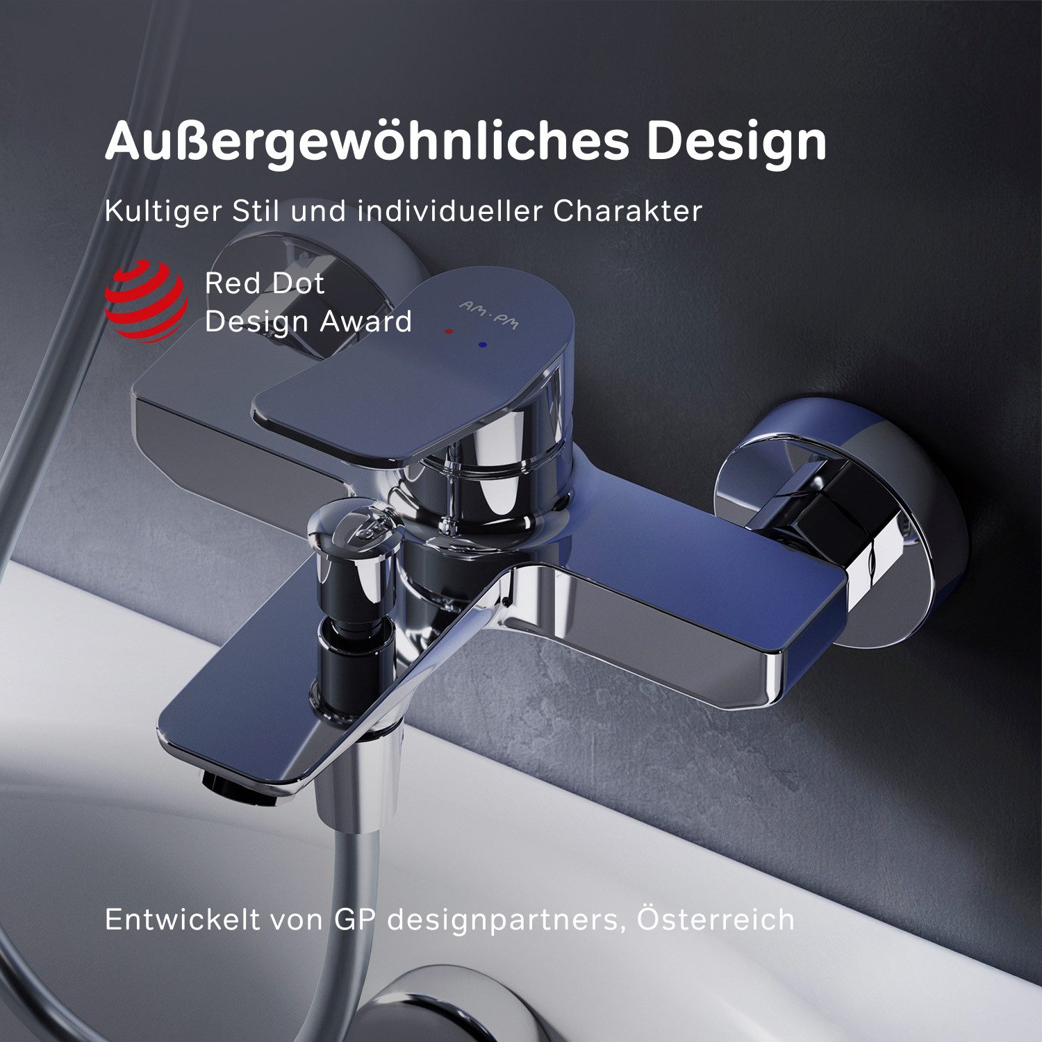 AM.PM Badarmatur Bad Armatur Wannenarmatur X-JOY Mischbatterie Wasserhahn Badewanne (Badezimmerarmatur Badewannenarmatur mit Duschschlauchanschluss Chrom / Silber, Einhebelmischer mit Auslauf) inkl. 2 x Abdeckrosetten
