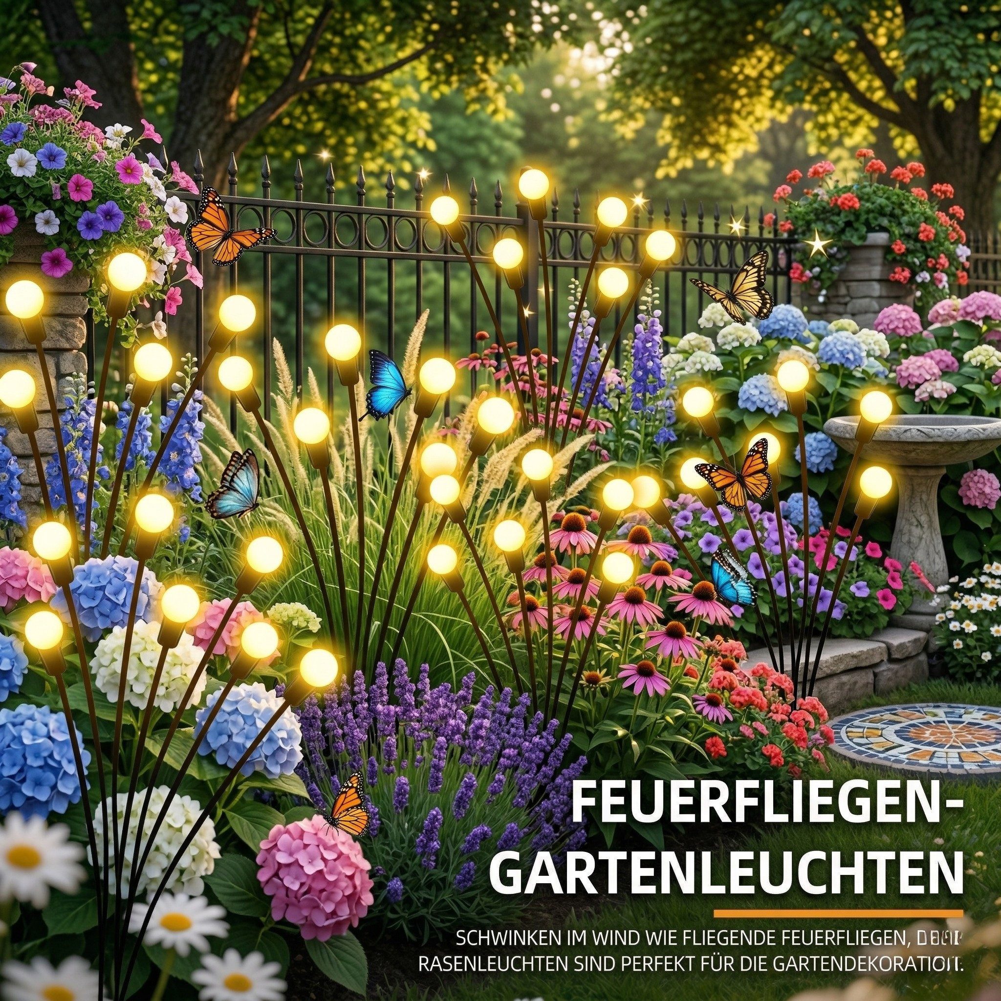 Norvéa Home LED Gartenleuchte Solar Glühwürmchen Gartenleuchten 4er Set 32 LED warmweiß, LED fest integriert, warmweiß, Glühwürmchen-Effekt, 8 Lichtmodi, automa – Bild 5 von 5