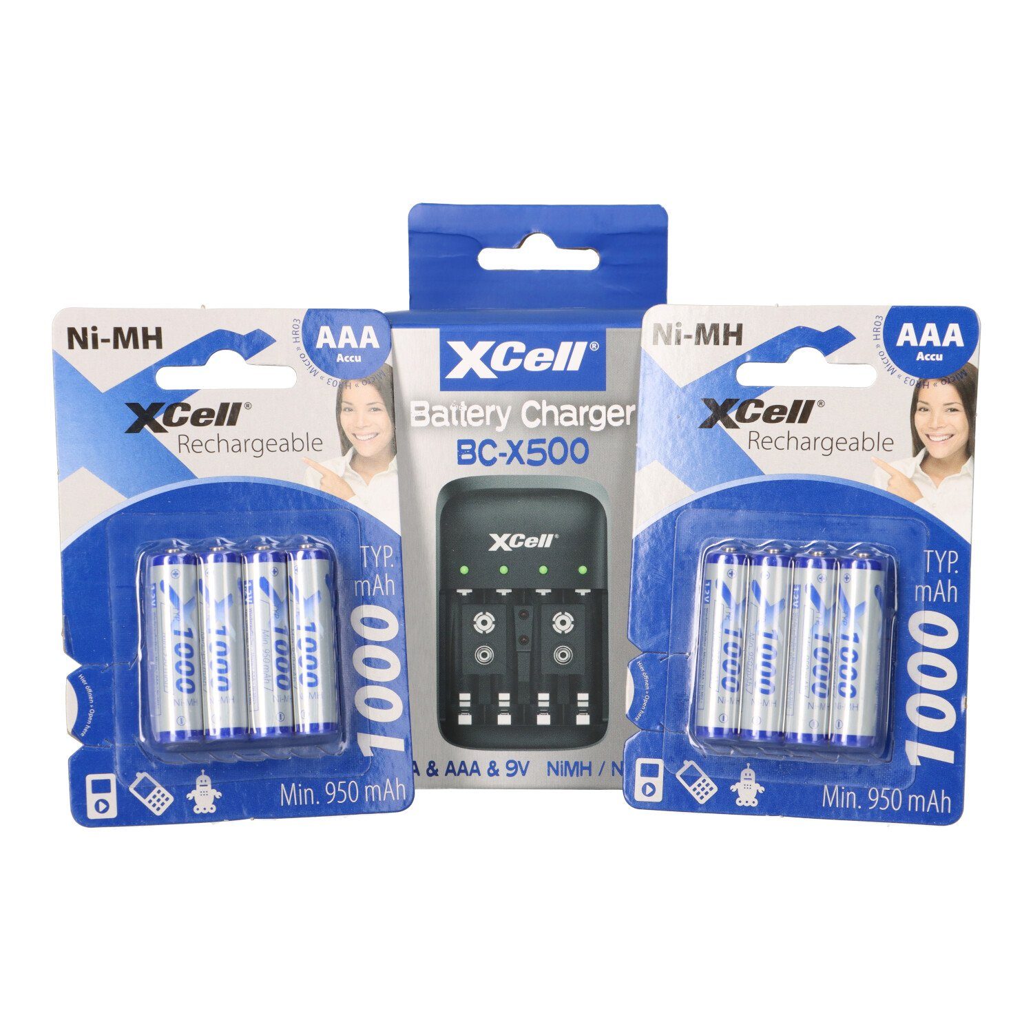 XCell Ladegerät BC-X500 + 8x AAA XCell Rechargeable 1,2V 1000mAh Akku