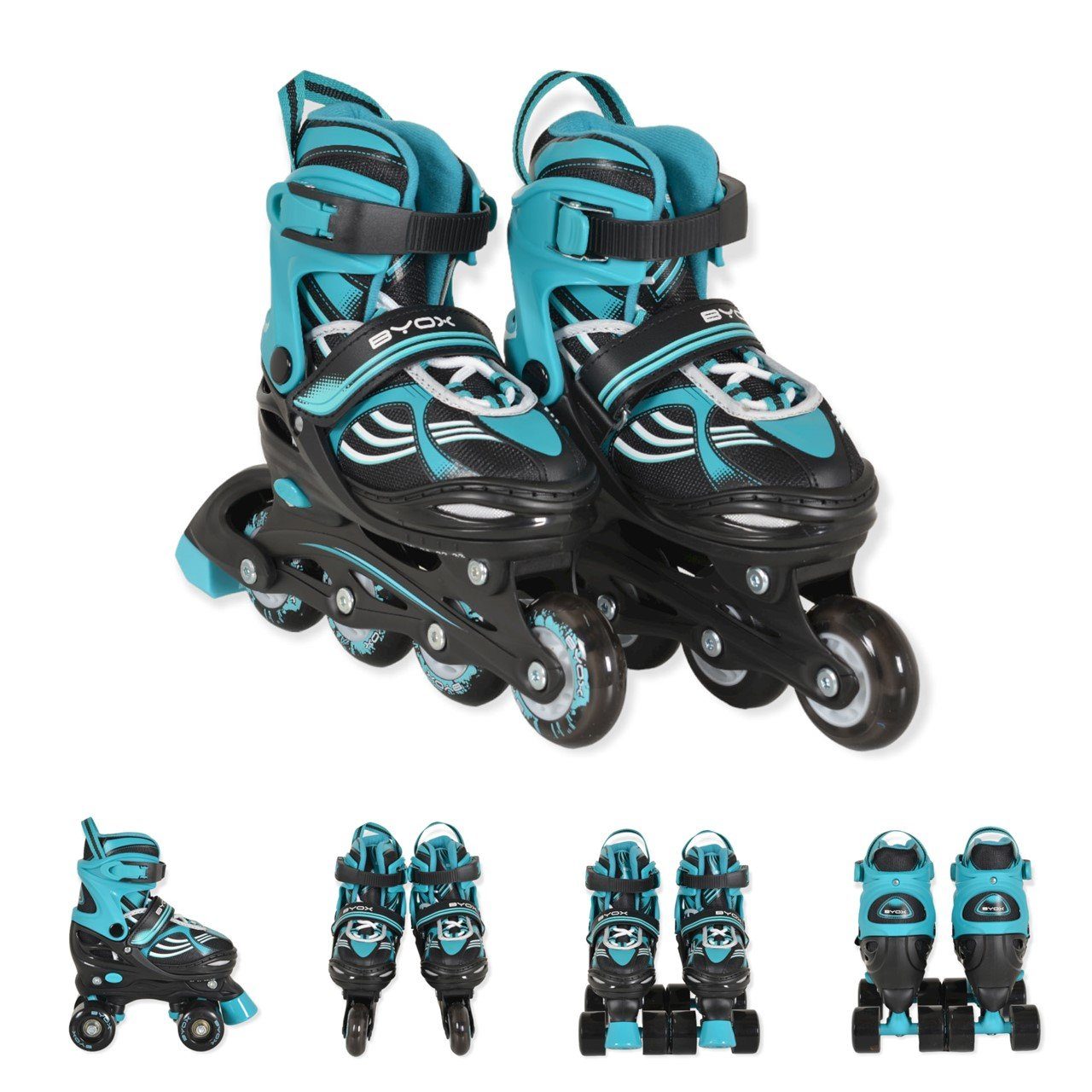 Byox Inlineskates Inliner 2 in 1 Double blau, Rollschuhe, PU-Rollen, ABEC-5  Lager, verstellbar