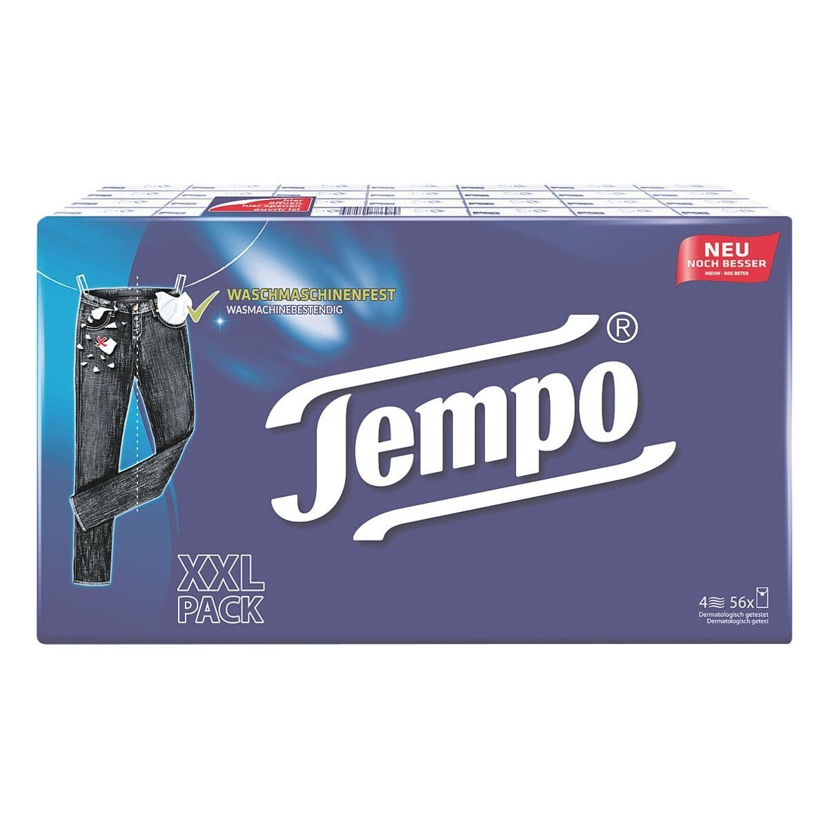 TEMPO Papiertaschentücher, XXL Pack, 4-lagig, weiß, waschmaschinenfest, 56x 10 Stück