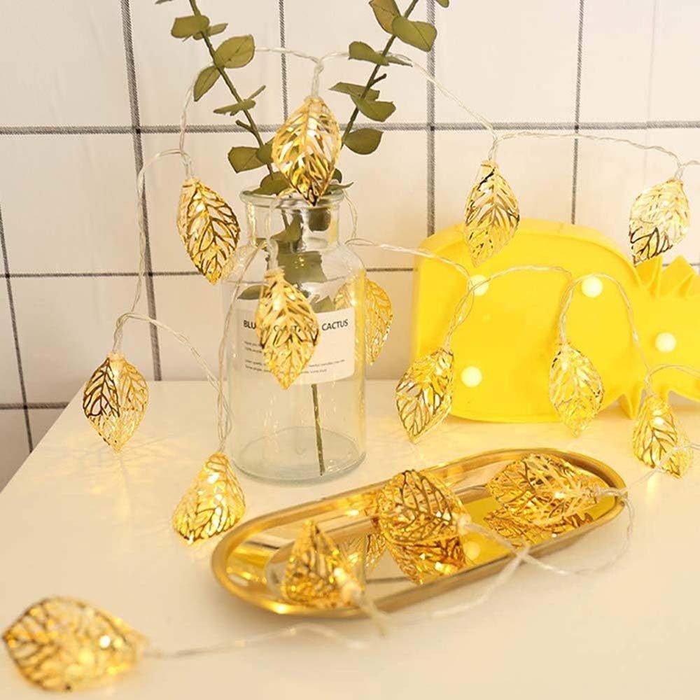Warmweiß, Gold Wohnzimmer; Schlafzimmer LED-Lichterkette Rosnek Deko, für Blätter, Metall, 1.5/3M, Weihnachtsbaum Party Batterie