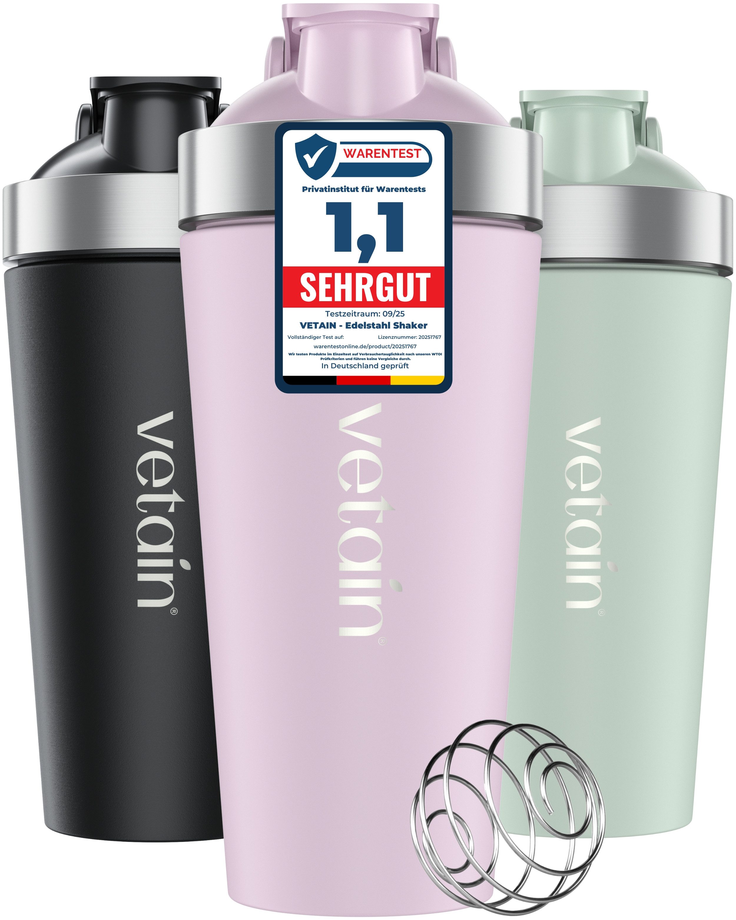 VETAIN Protein Shaker Edelstahl 700ml - 100% Auslaufsicher, Außen gravierte Messskala - Frei von BPA & DEHP - Spülmaschinenfest