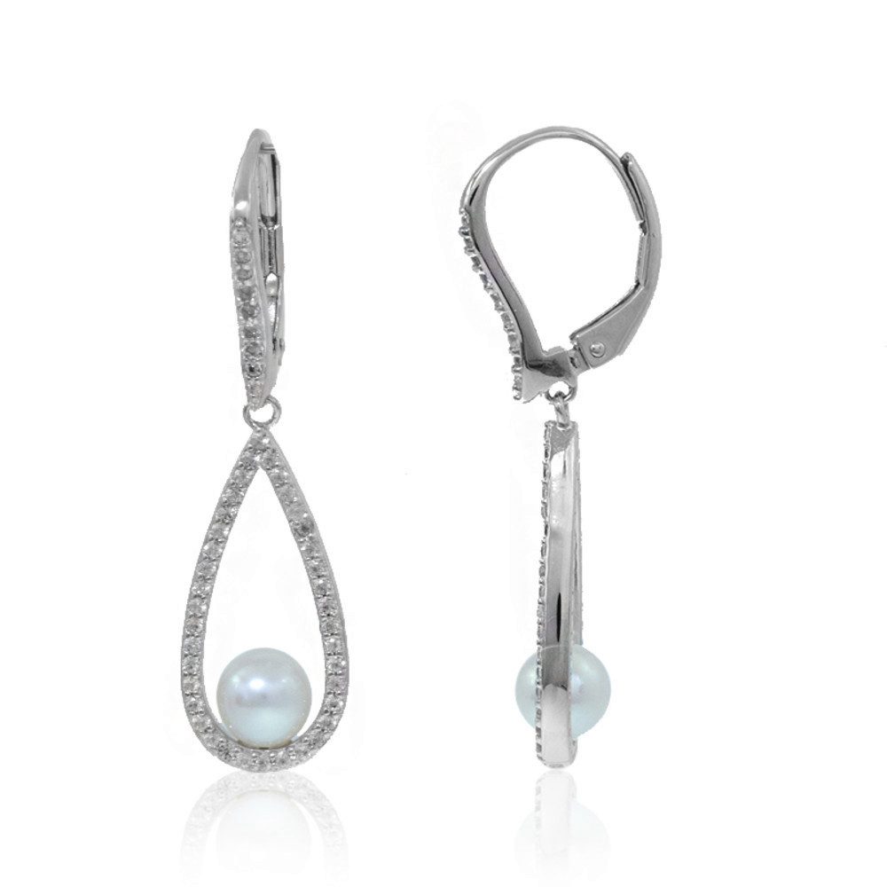 Cavill Perlenohrringe Cavill elegante Ohrhänger Silber 925, weiße Perlen 5,5 mm, Topas (2-tlg)