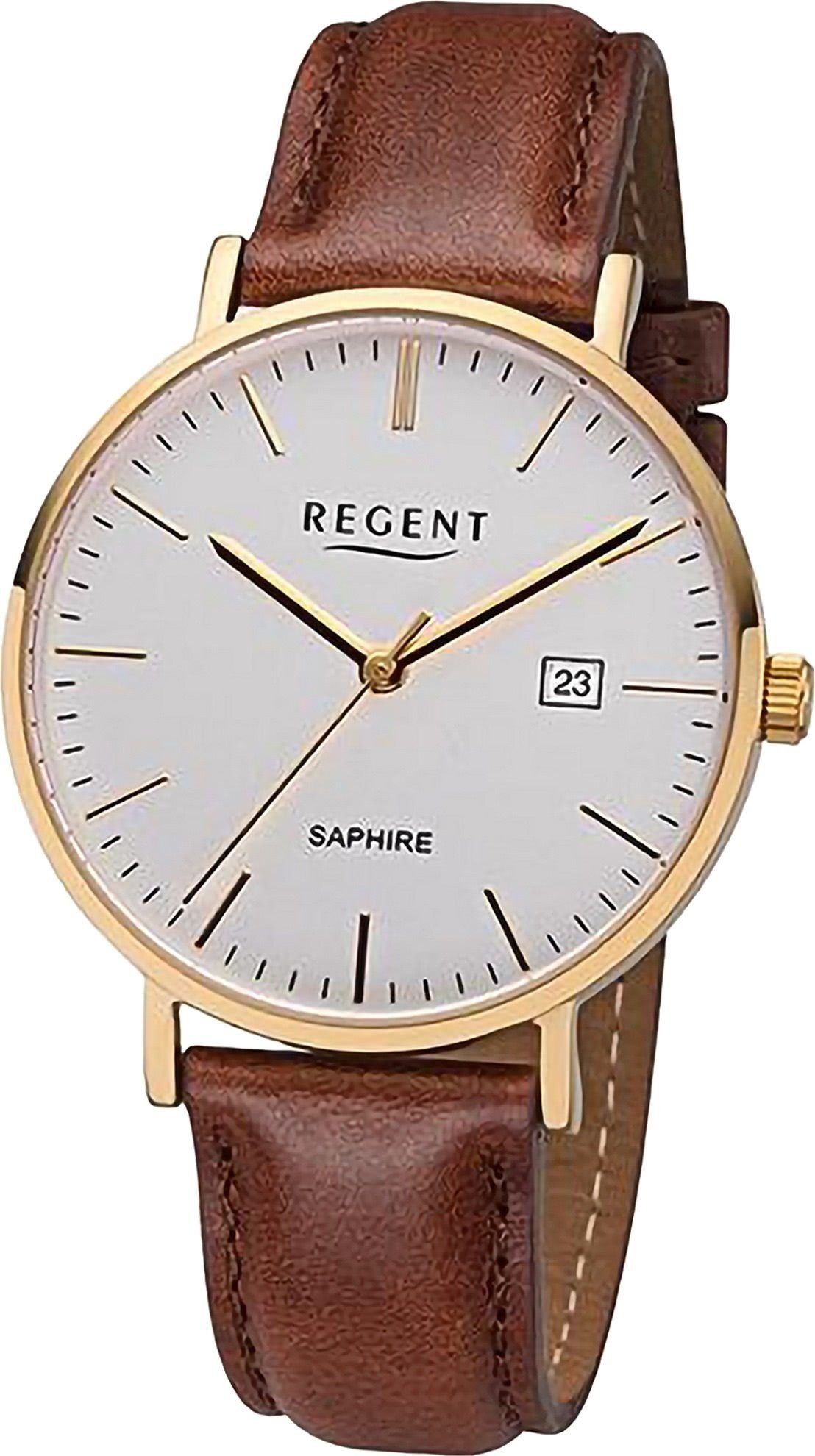 Regent Quarzuhr Regent Herren Armbanduhr Analog, Herren Armbanduhr rund, extra groß (ca. 38mm), Lederarmband | Quarzuhren