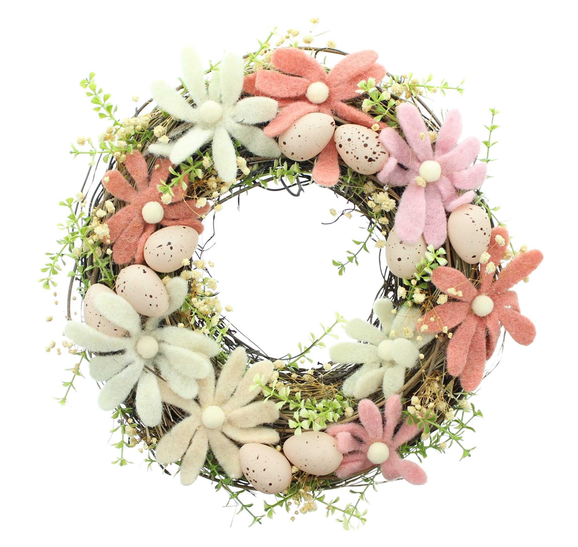 Dekoleidenschaft Osterkranz "Osterwiese" Ø 32 cm, Dekokranz mit Filzblüten günstig online kaufen