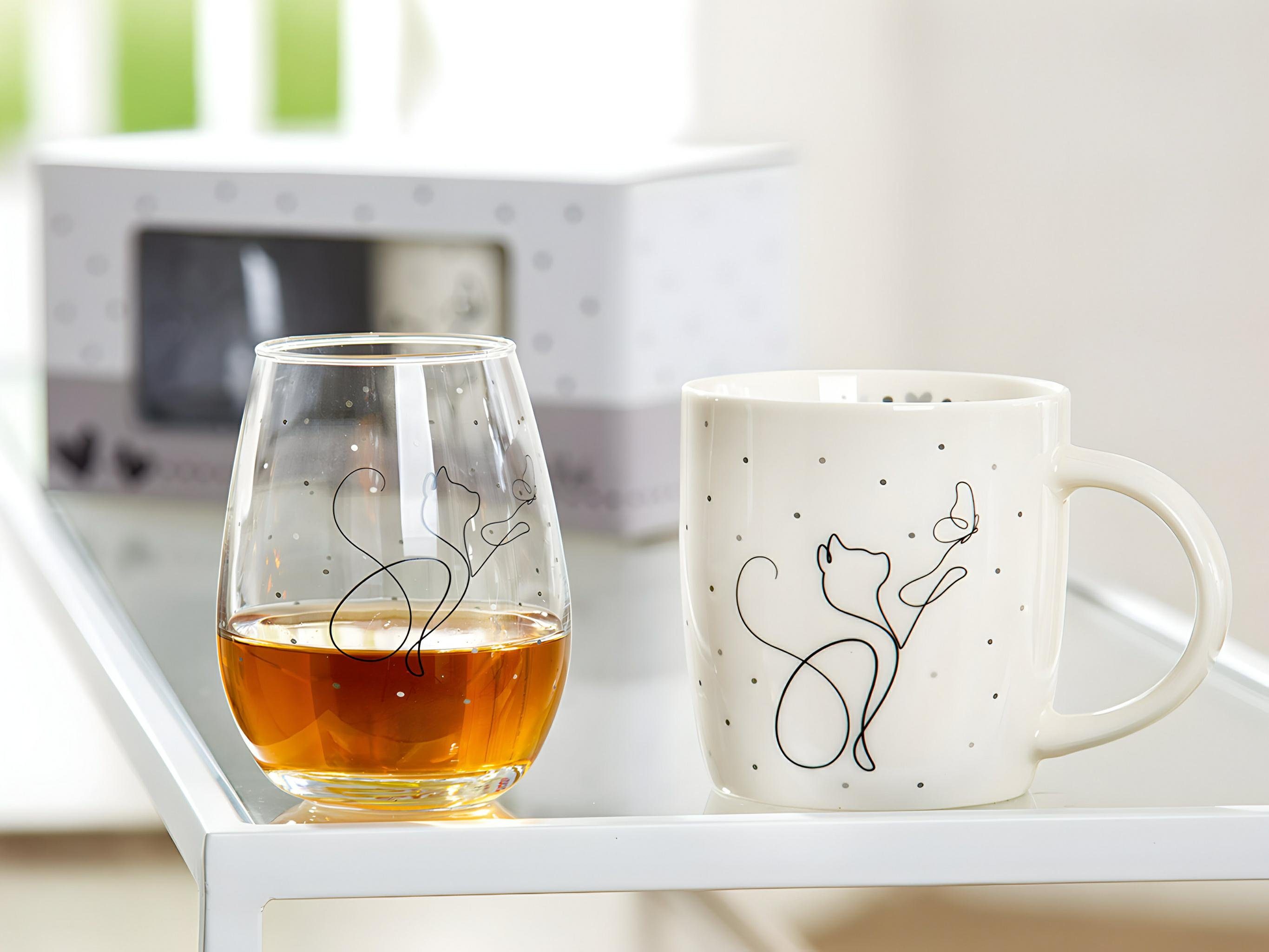 Geschirr-Set Porzellan/Glas 2er Set Love Cat