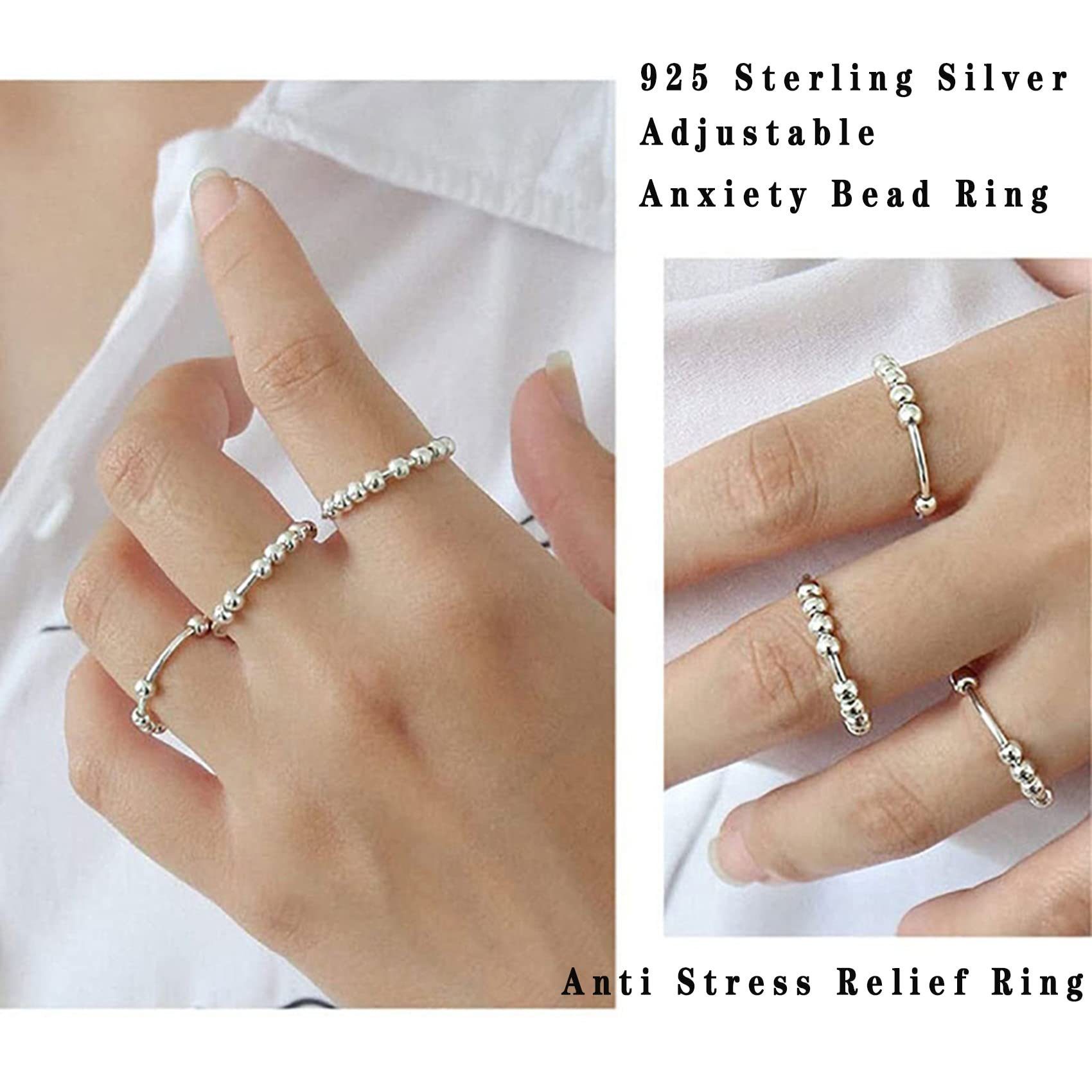 Haiaveng Fingerring S925 Verstellbare Sterling Ring Silber und Linderung, schwimmende für für Angst Männer Geeignet Frauen