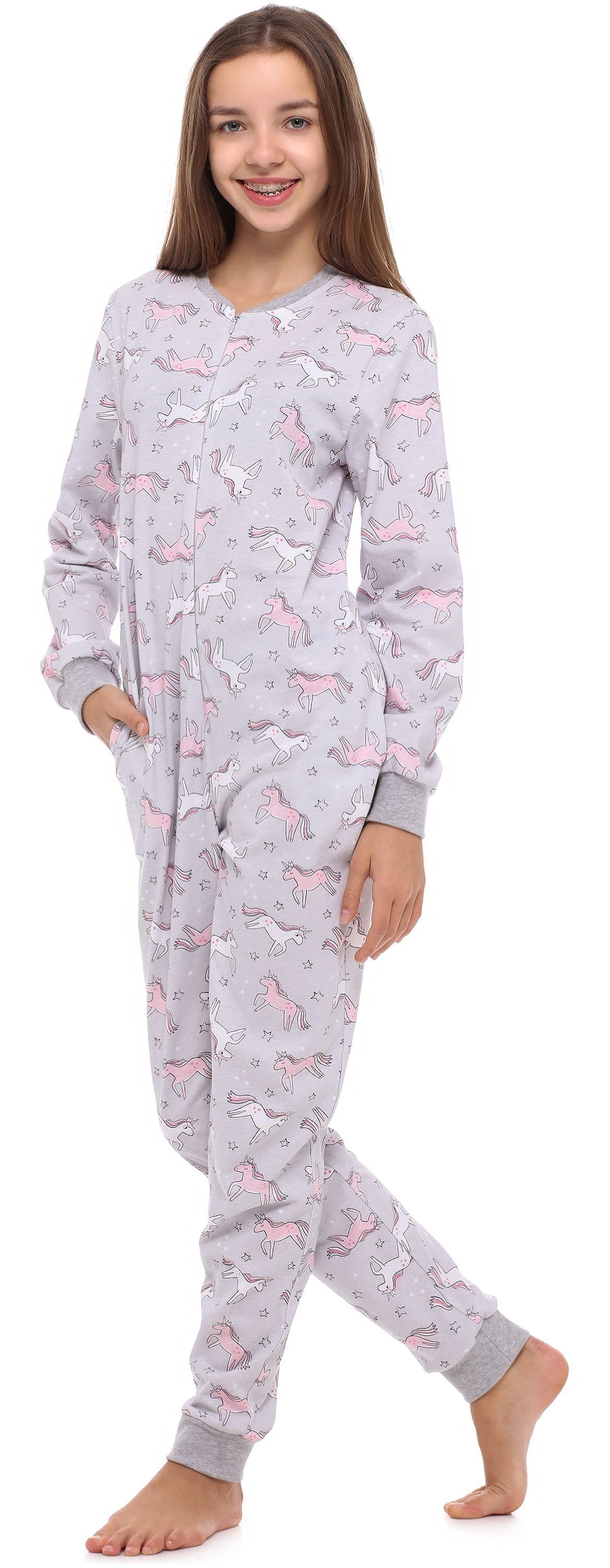 Schlafanzug Schlafanzug Merry Jugend Style Melange/Einhorn Mädchen Schlafoverall MS10-235