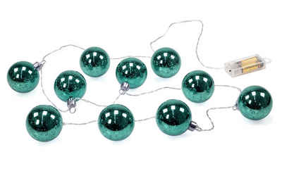 kamelshopping LED-Lichterkette LED Lichterkette mit 10 beleuchteten Weihnachtskugeln, Kugeln aus Glas mit Muster, ca. 180 cm lang
