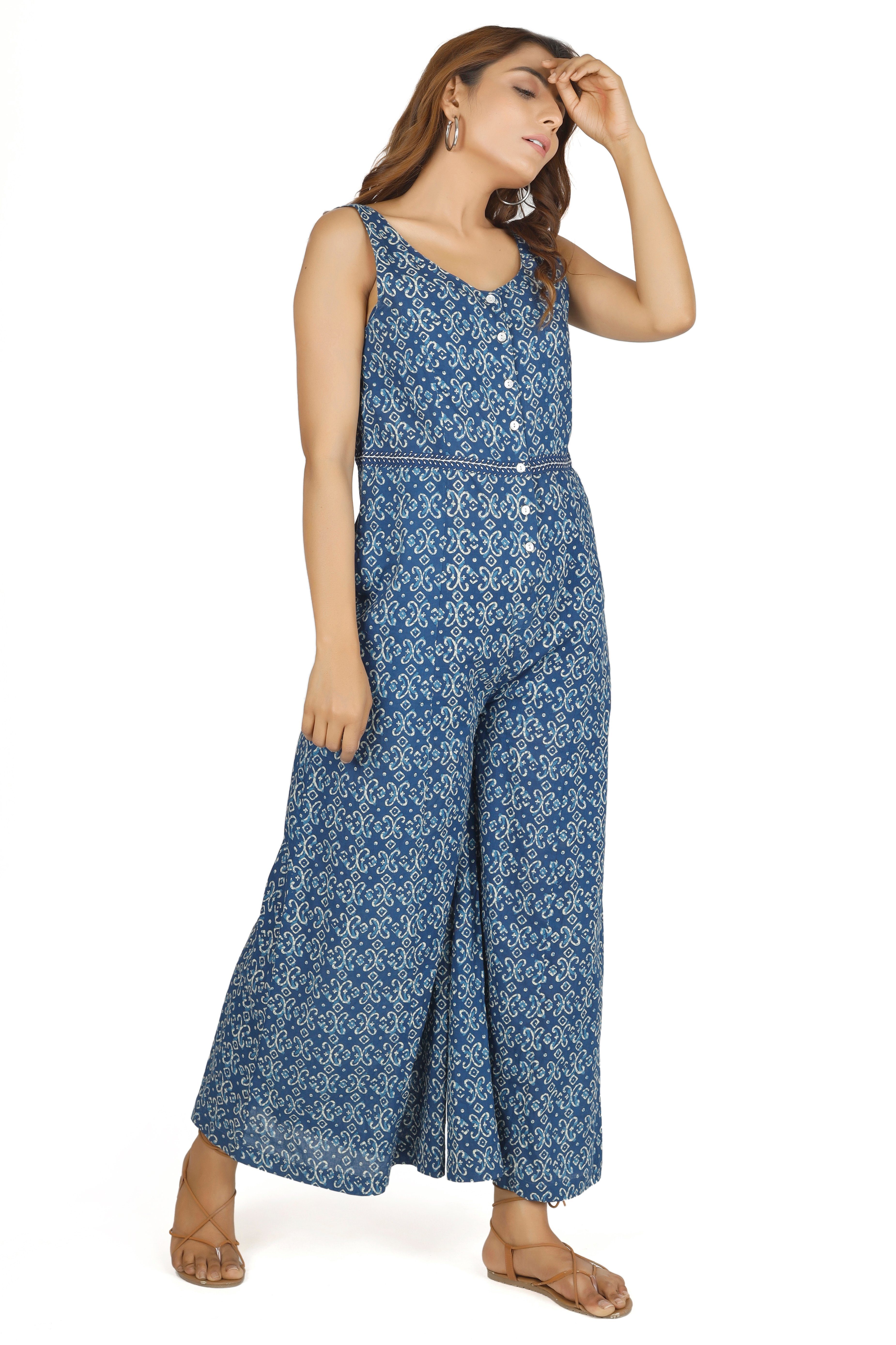 Boho Guru-Shop Style Relaxhose Bekleidung Sommerliche alternative Oversize.. Latzhose, blau Ethno