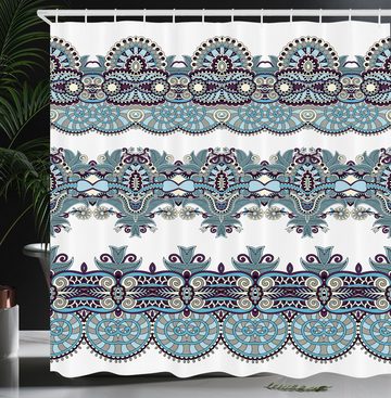 Abakuhaus Duschvorhang Moderner Digitaldruck mit 12 Haken auf Stoff Wasser Resistent Breite 175 cm, Höhe 180 cm, Paisley Triplett-Design mit Streifen