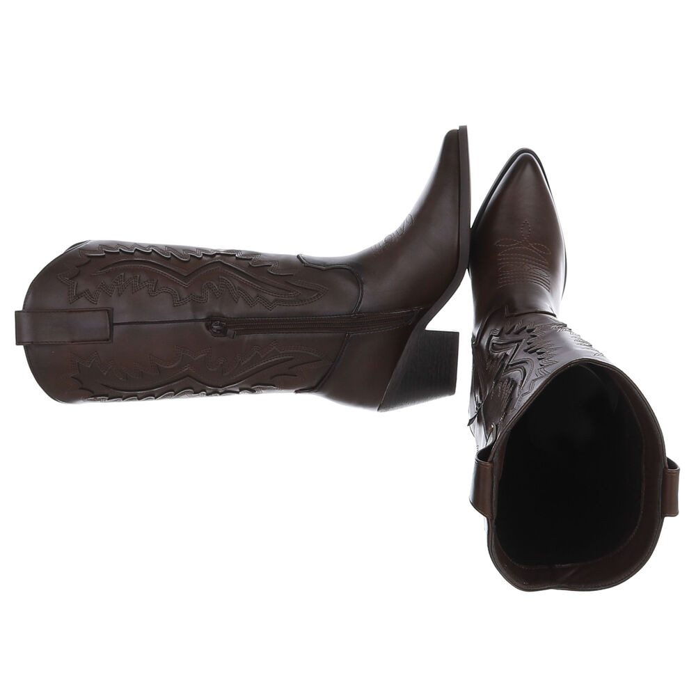 Ital-Design Damen Westernstiefel mit Blockabsatz und Ziernähten Westernstiefel (92002524) Blockabsatz Stiefel in Braun