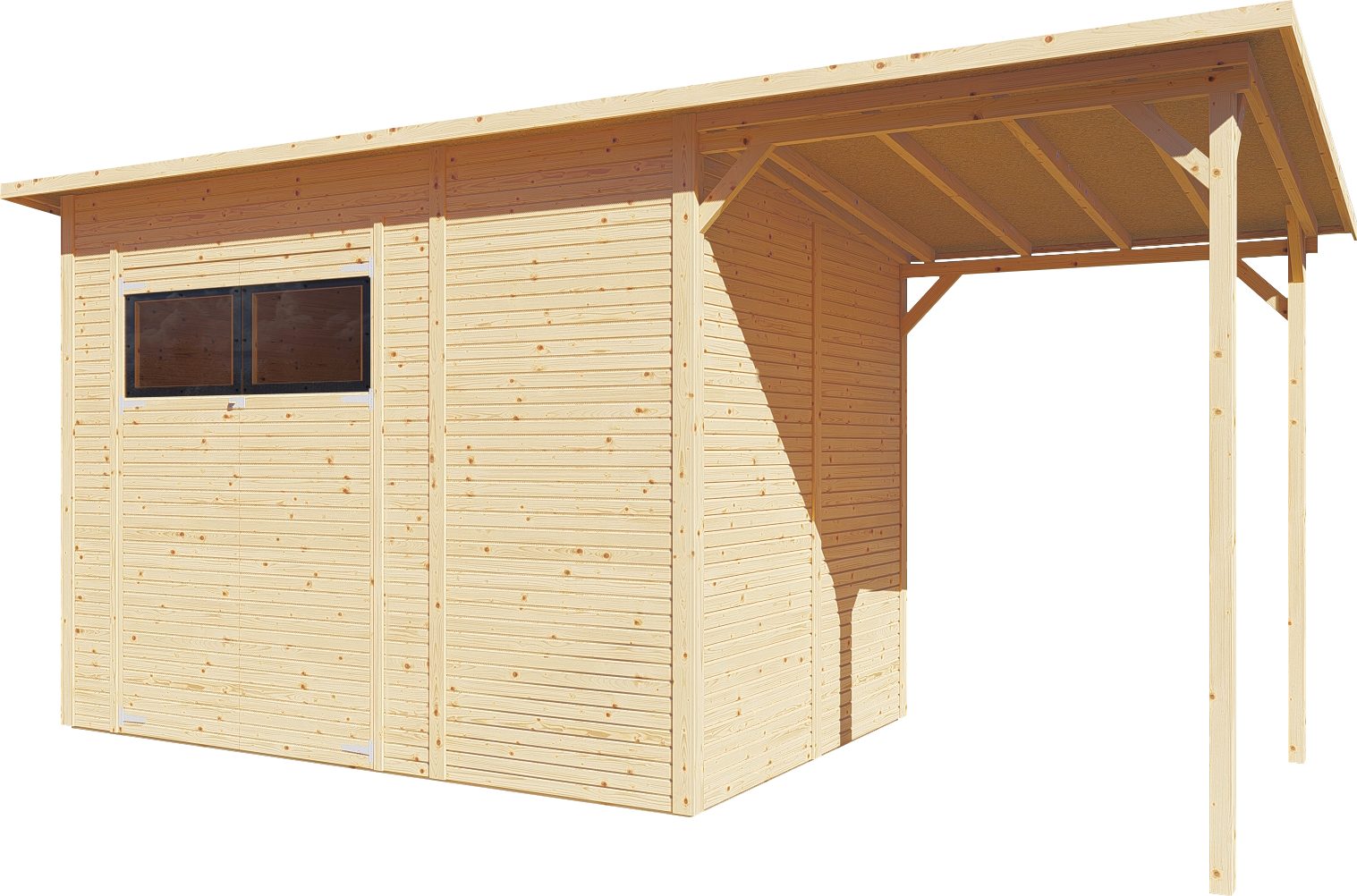 BERTILO Gartenhaus Pent Modern 4 Plus naturbelassen, BxT: 501x231 cm, mit hohen Seitenwänden und einer 1,88 m hohen Doppeltür