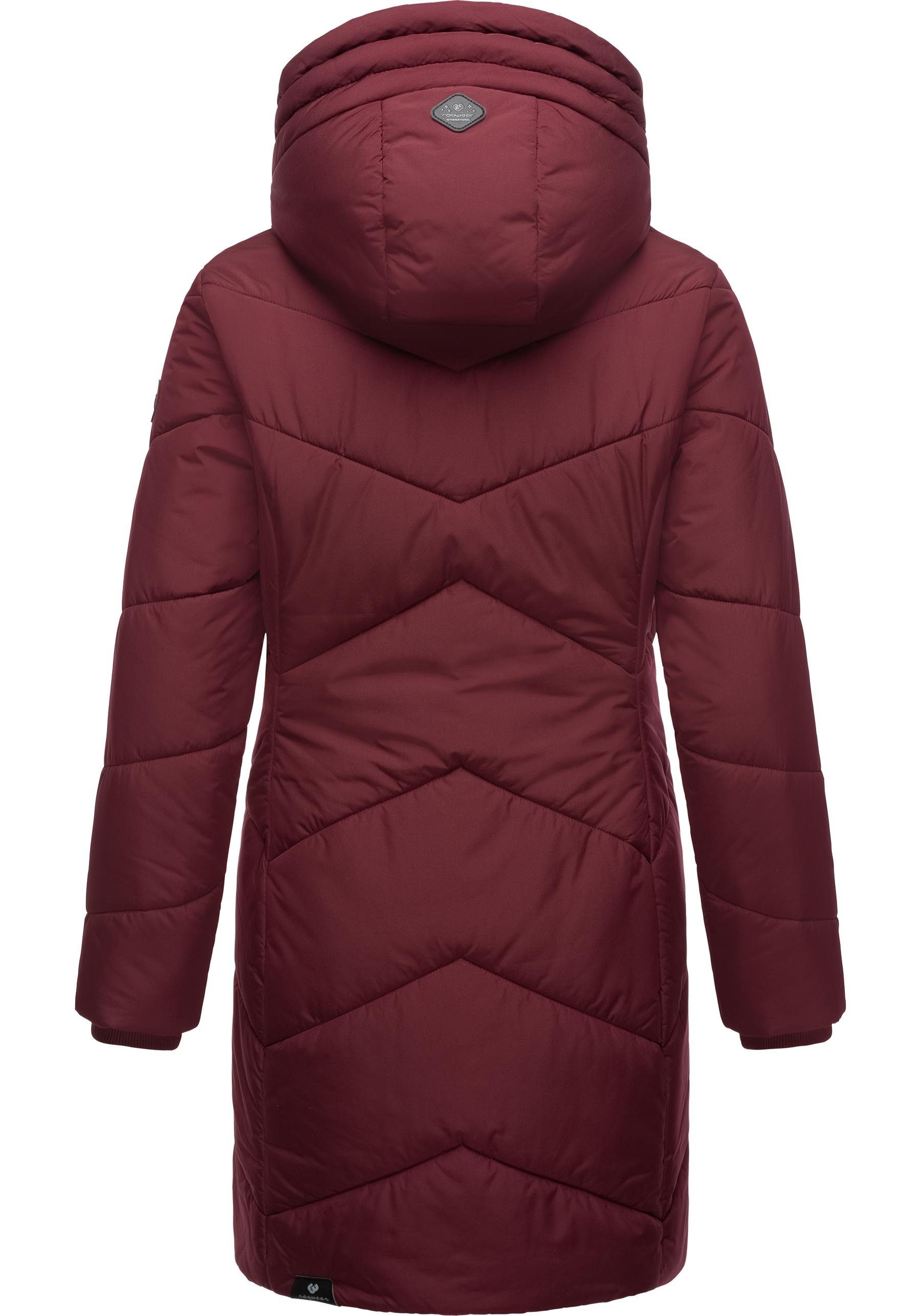 Ragwear Steppmantel Novista Stylischer Wintermantel mit zick zack Muster und großer Kapuze