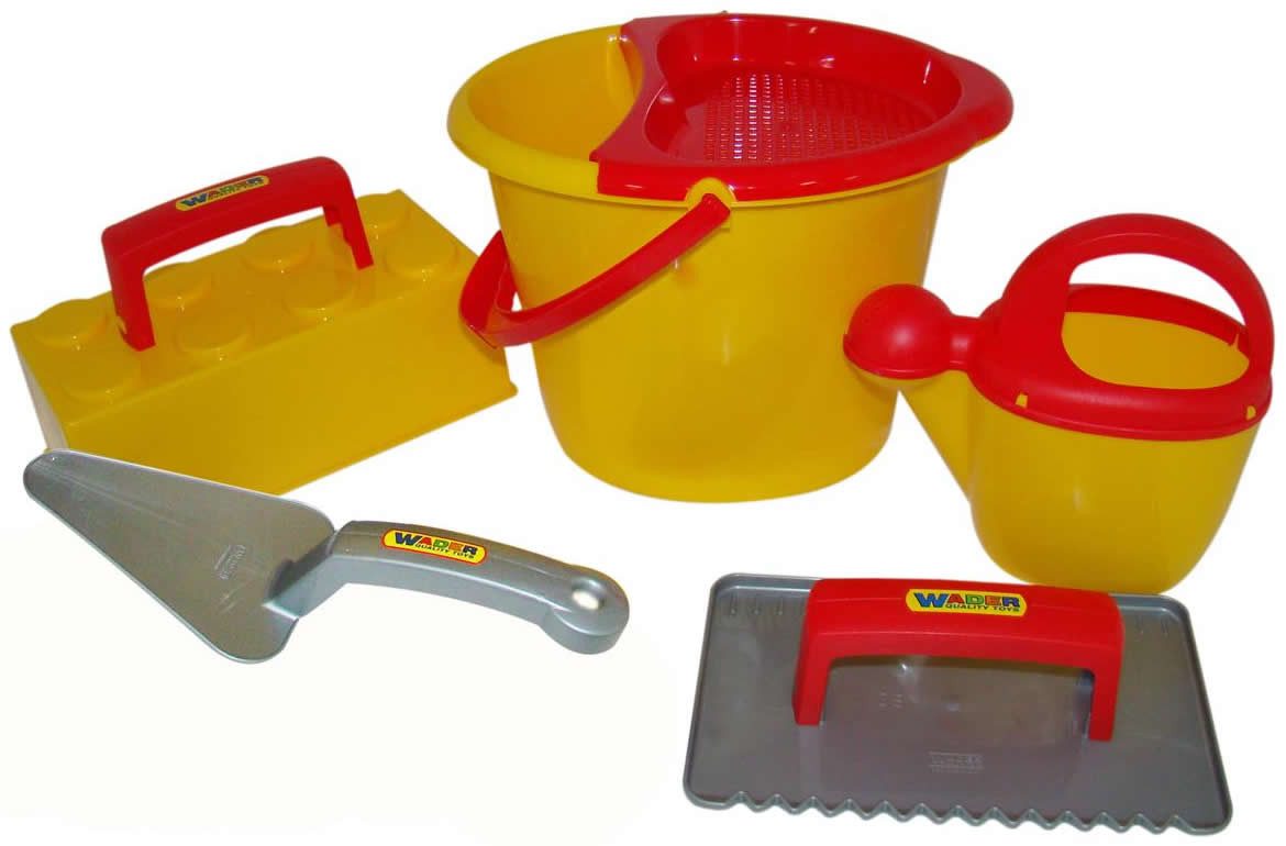 WADER QUALITY TOYS Sandform-Set Maurerset 6-teilig Eimergarnitur Maurerwerkzeug, (Set)