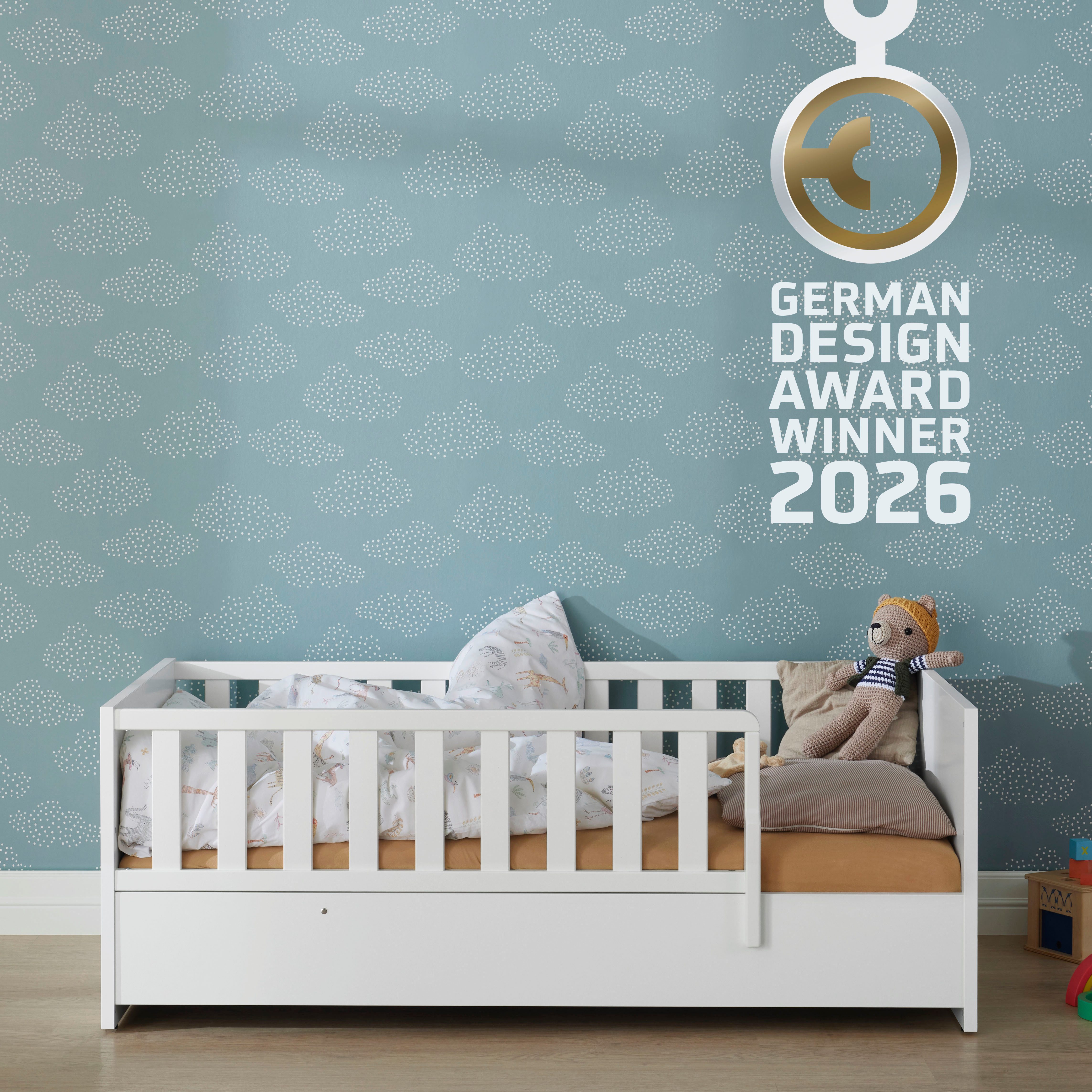 PAIDI Babybett LITTLE SNU 70x140cm in Beige oder Weiß, umbaubares Bodenbett, Kinderbett mit Rausfallschutz aus Massivholz, langlebiges Gitterbett