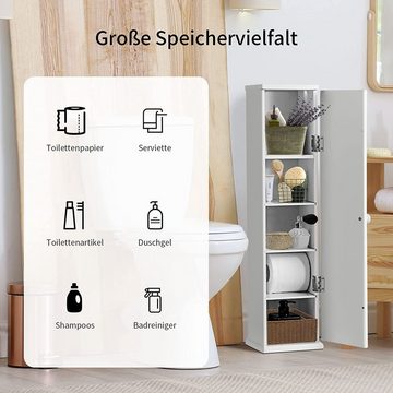 KOMFOTTEU Hochschrank Toilettenschrank mit 5 Fächern, Abnehmbaren 3 Ablagen