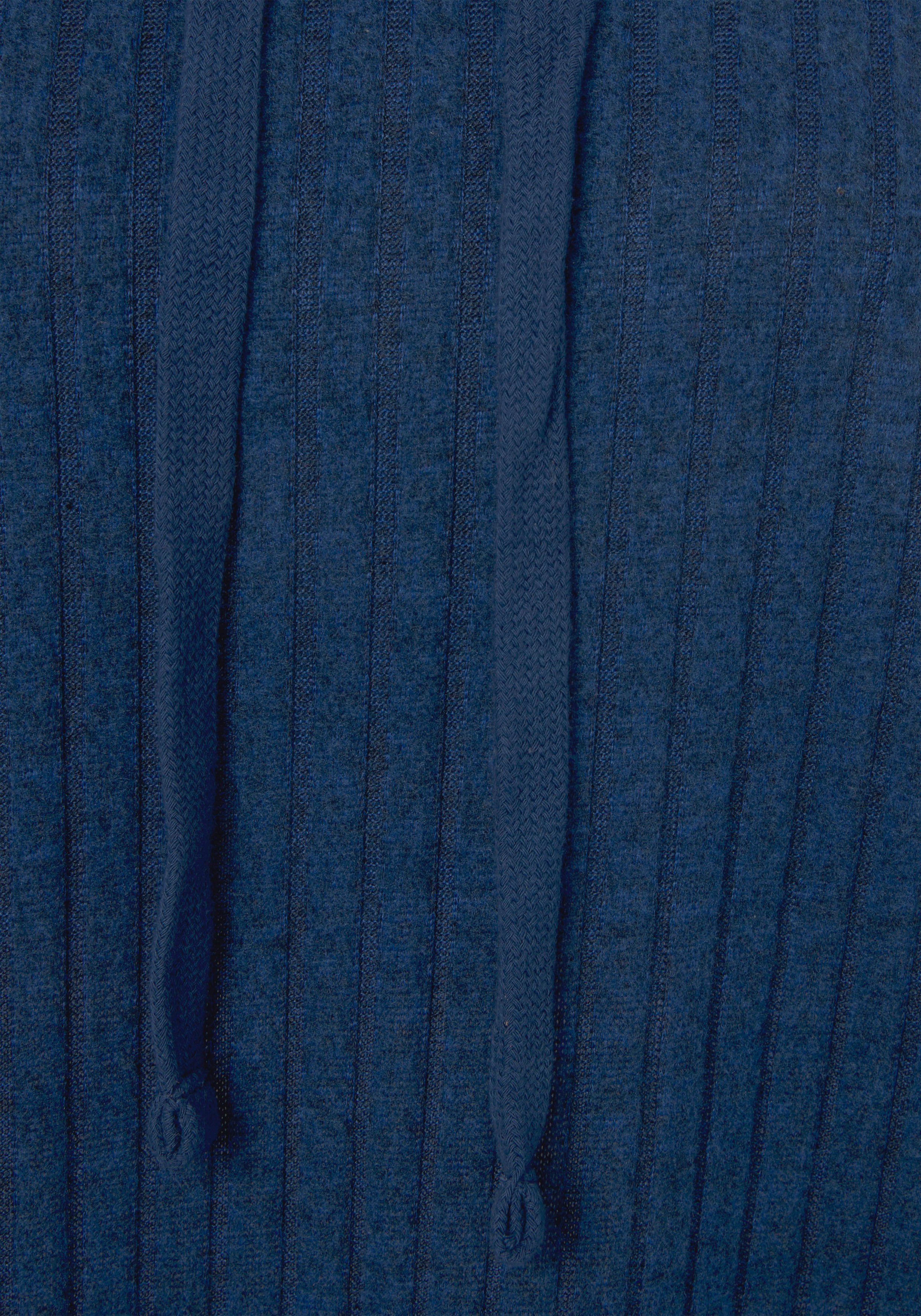 überschnittene Bindeband mit Hoodie Loungeanzug blau-meliert meliert -Kapuzensweatshirt LASCANA Schultern, und