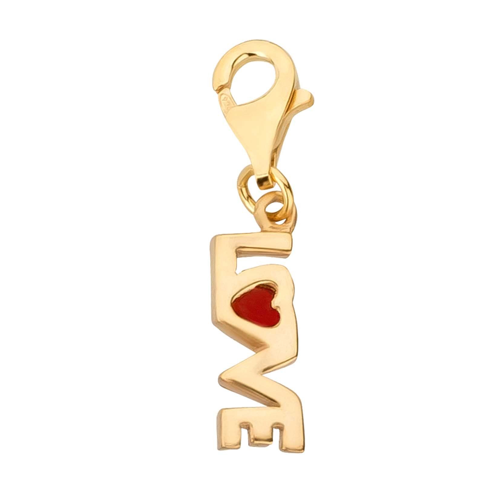 schmuck23 Charm-Einhänger Charm Anhänger Love Liebe 925 Silber gold Kettenanhänger (1-tlg), Für Armband, Halskette oder Schlüsselanhänger | Charm-Anhänger