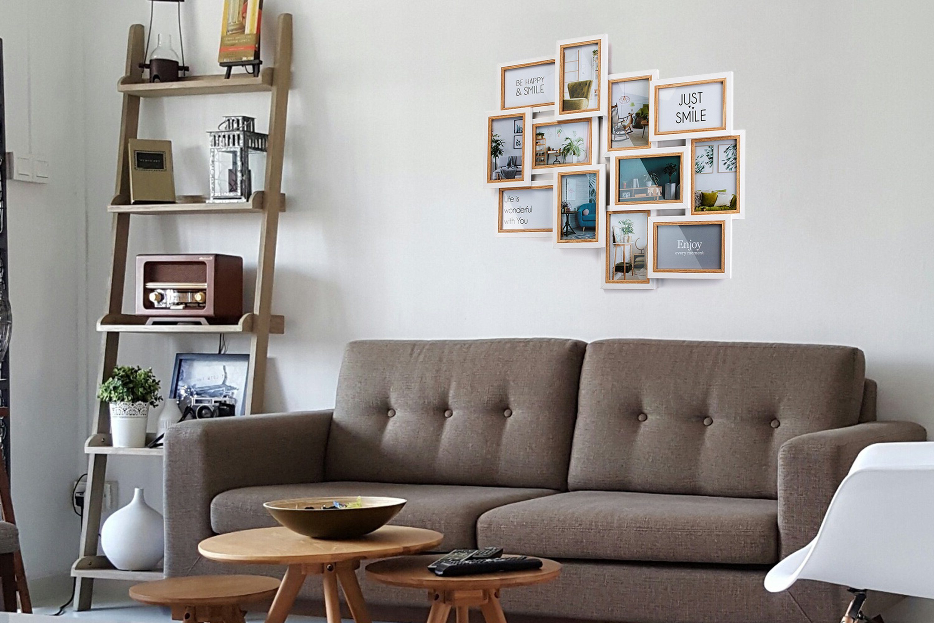 Kobolo Bilderrahmen Collage Bilderhalter Fotorahmen Holz BIG weiß braun 10x15, für 12 Bilder (1 Stück)