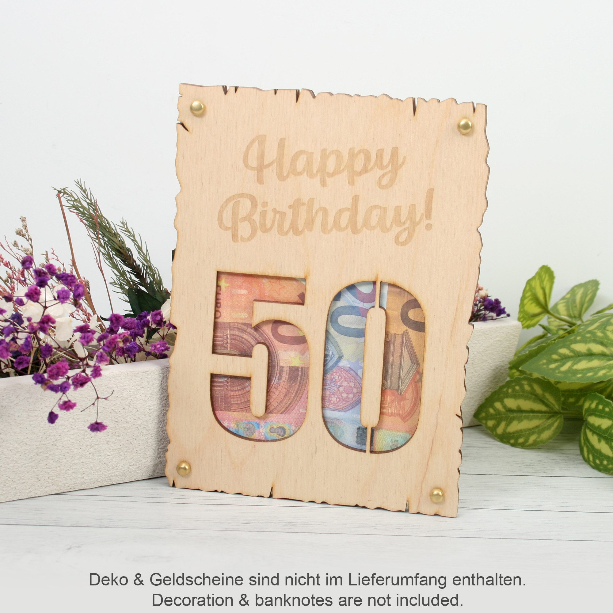 Kreative Feder Glückwunschkarte Glückwunsch-Karte zum Geburtstag - „Happy Birthday“, DIY Holzkarte für Geldgeschenke; Größe ca. 14,6 x 19,7cm