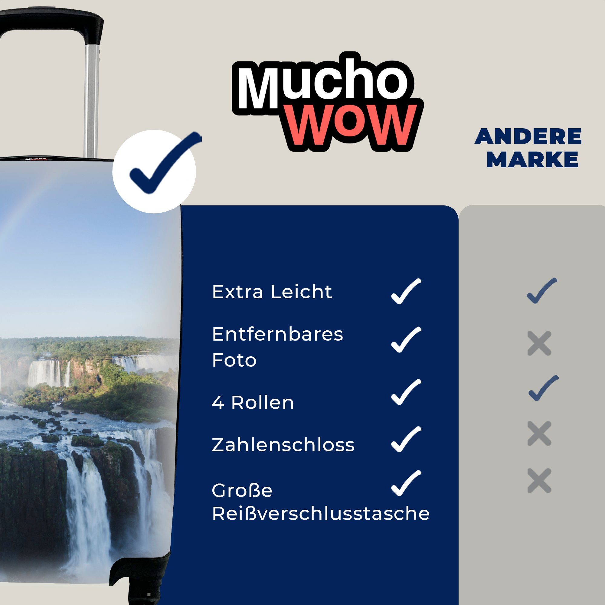 Reisetasche Rollen, den in Ferien, rollen, MuchoWow Regenbogen Brasilien, Iguaçu-Fällen mit Trolley, Reisekoffer für Handgepäckkoffer 4 Handgepäck über