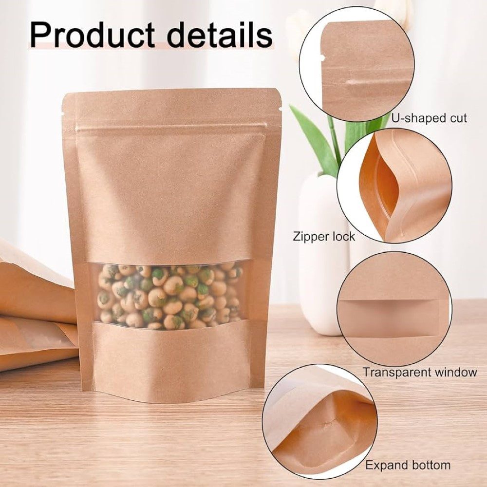 RTUIY Aufbewahrungssystem 50x Kraftpapiertüten Sichtfenster Brottüte, Pausensnack Mittagspause, Papier Lebensmittelgeeignet, (Kraftpapiertüten Set mit Sichtfens – Bild 5 von 5