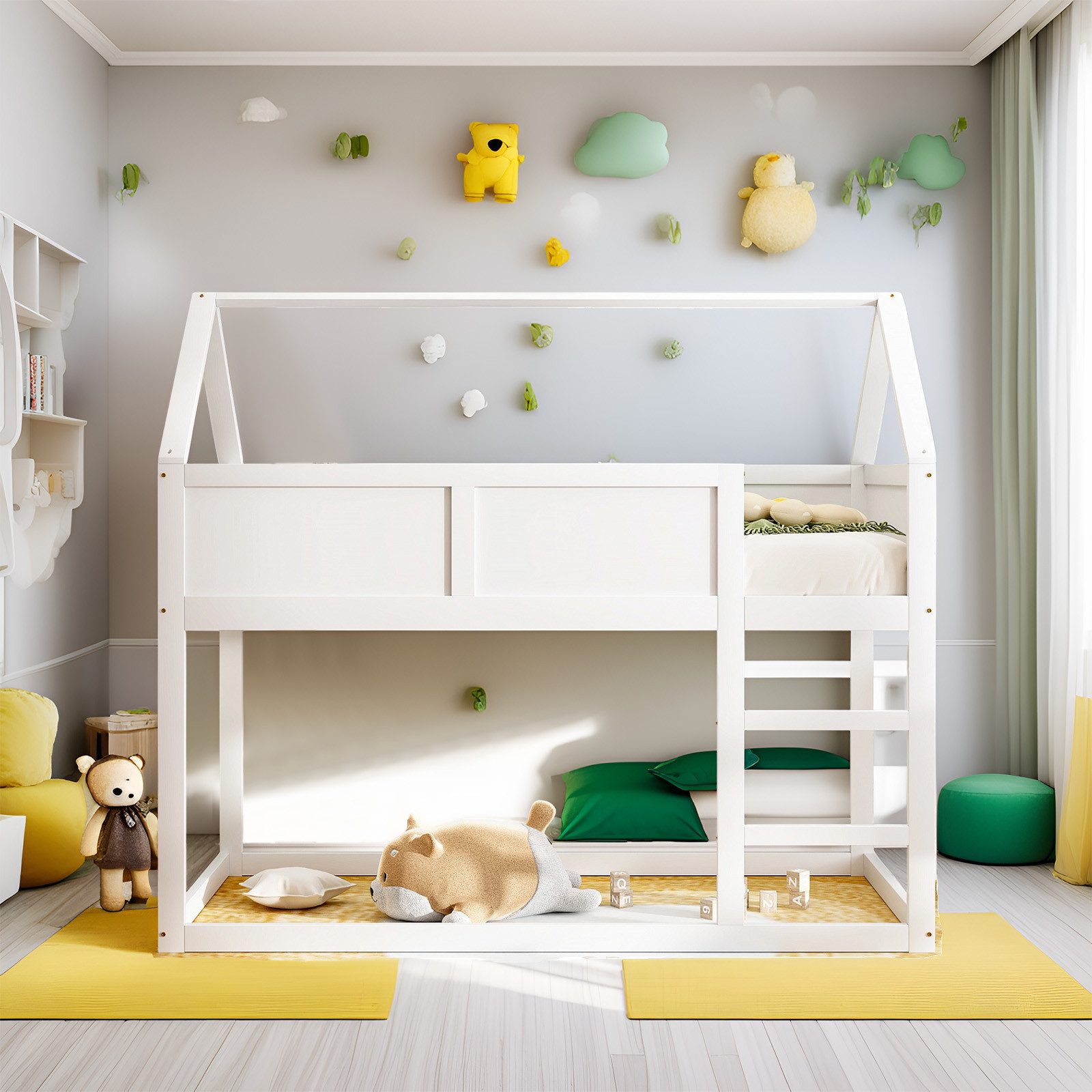 MODFU Etagenbett mit stabiler Treppe, Massivholzrahmen (Niedriges Etagen-Ki günstig online kaufen