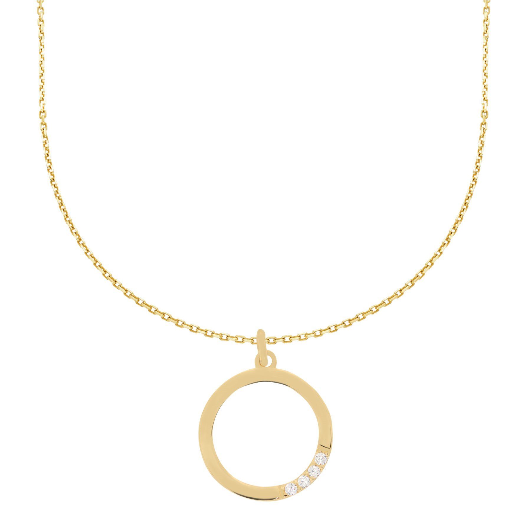 Collier 585er Gold Collierkette mit Kreisanhänger Zirkonia