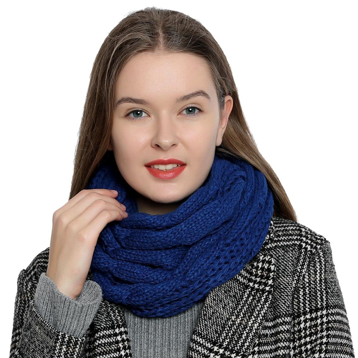 DonDon Schal Damen Winterschal Strickschal Schal, (1-St), Schlauchschal, warm und weich, Strickmuster blau