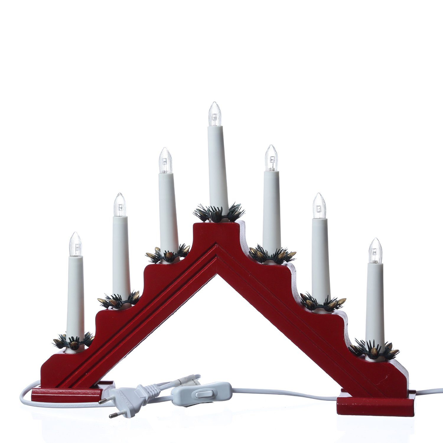 Schwibbogen rot MARELIDA L: Weihnachtsleuchter LED Schalter LED Kerzen (1-tlg) 37,5cm Lichterbogen 7