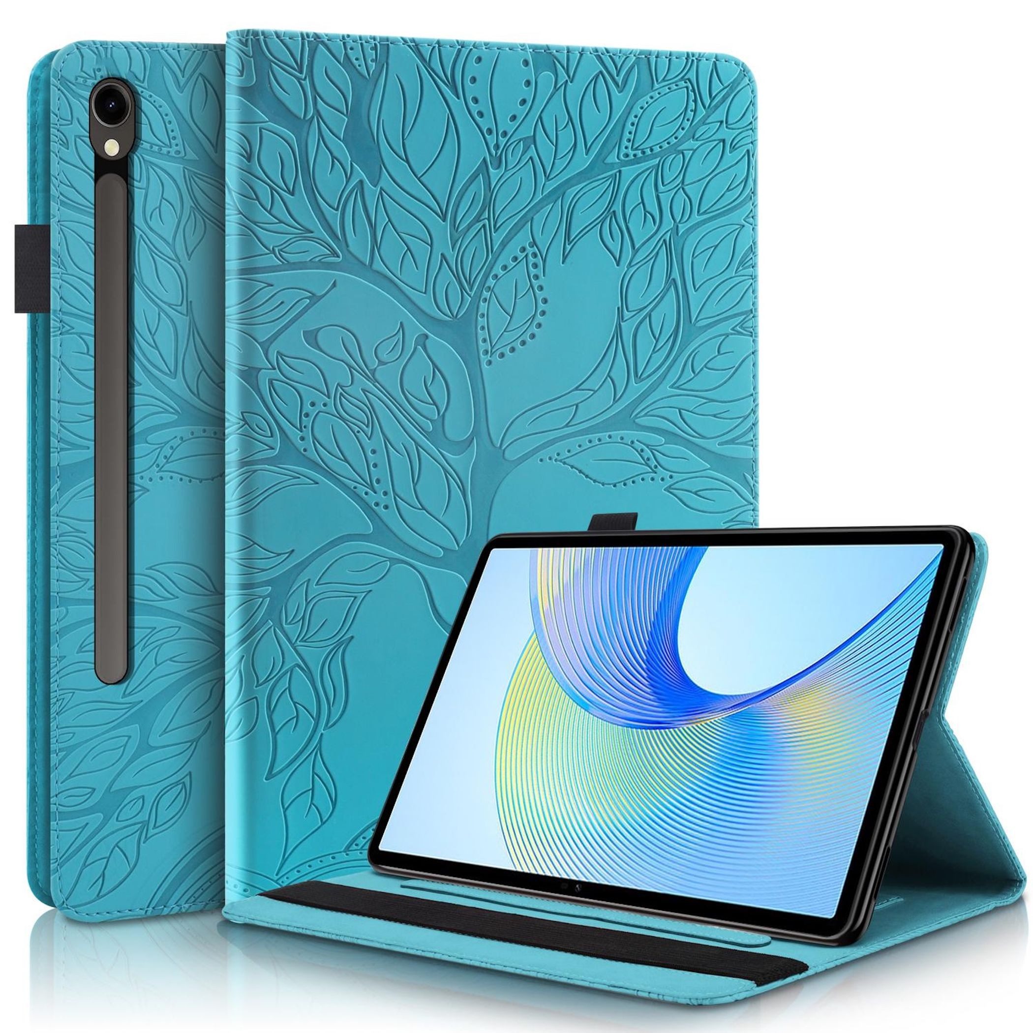 Wigento Tablet-Hülle Für Samsung Galaxy Tab S10 FE Plus Kunstleder Baum Design Tasche Blau, Baum Design Hülle mit Standfunktion und Kratzschutz