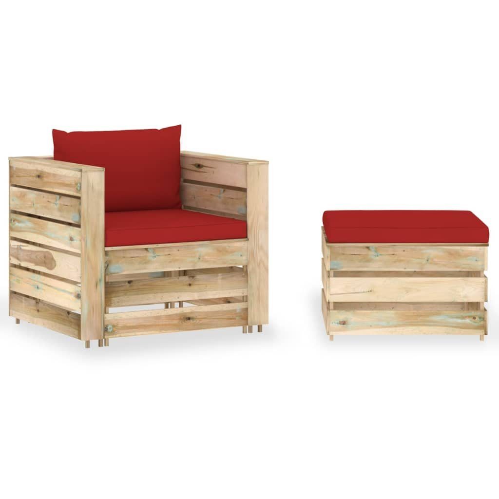 vidaXL Gartenlounge-Set 2-tlg. Garten-Lounge-Set mit Kissen Grün Imprägniertes Holz, (2-tlg)