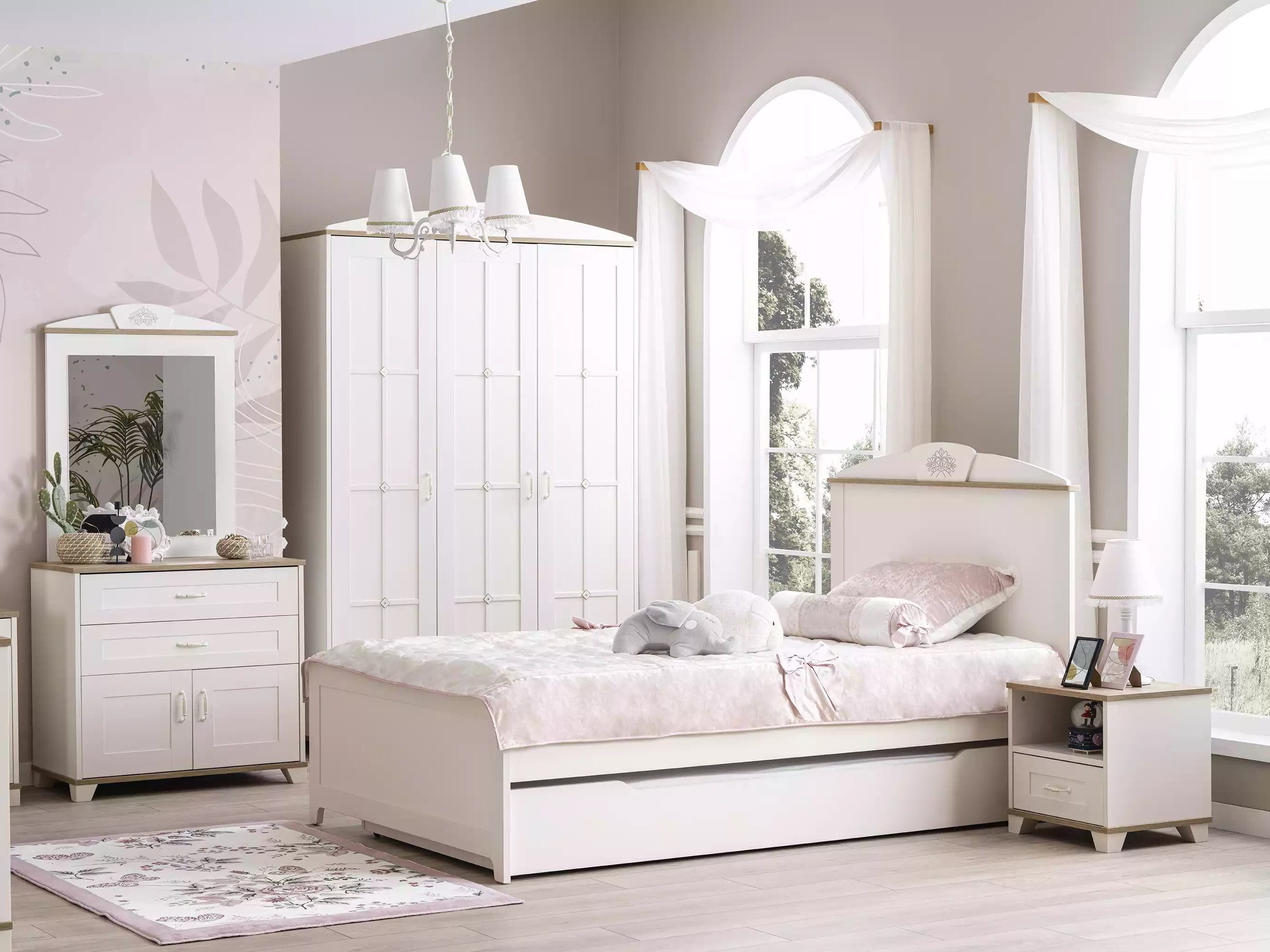 Xlmoebel Jugendzimmer-Set Funktionsbett in Weiß mit ausziehbarem Schlafbereich für Kinderzimmer, (Bett), Hergestellt in Europa