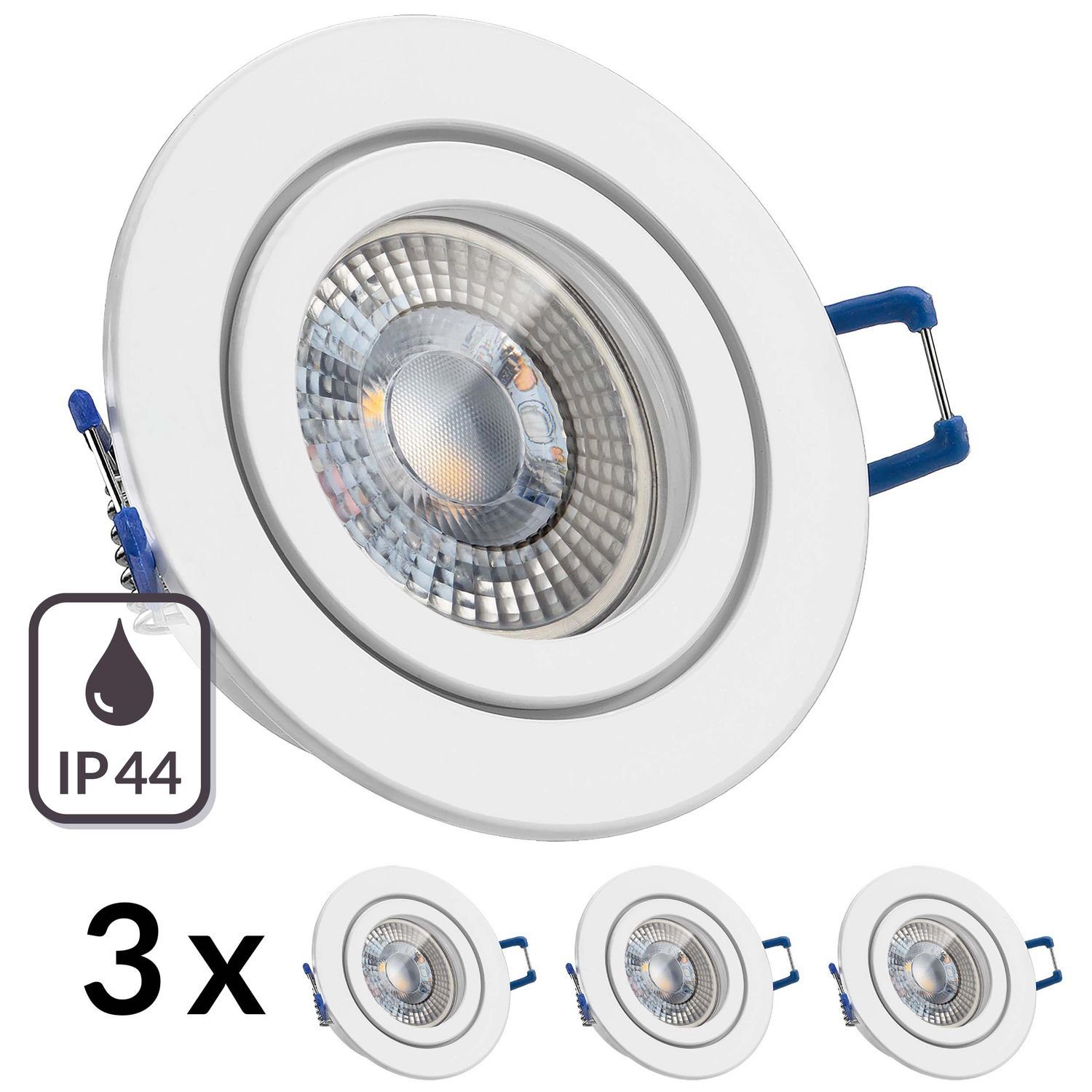 LEDANDO LED Einbaustrahler 3er IP44 Set LED weiß flach in extra 3W mit RGB Einbaustrahler LED von
