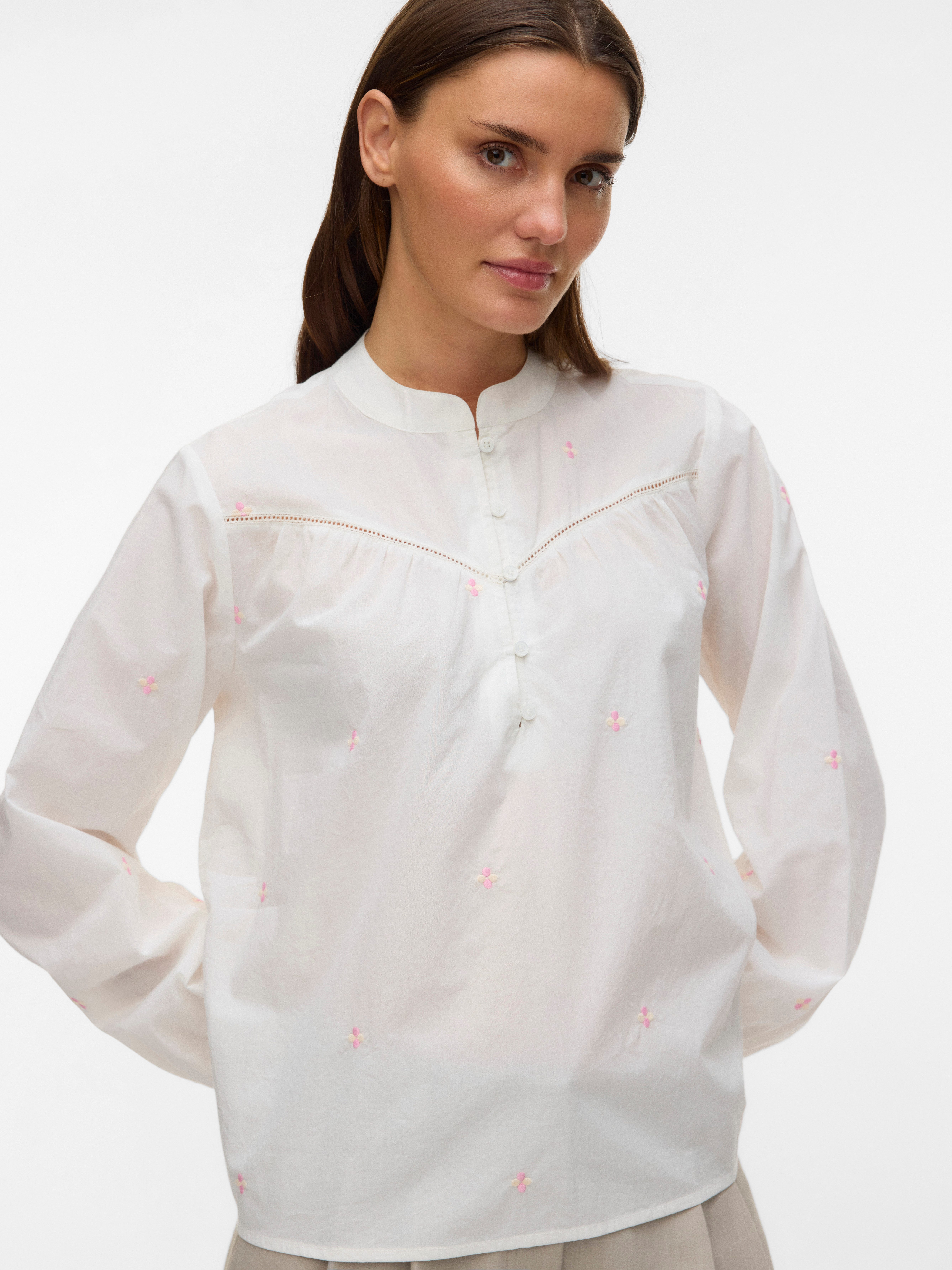 Vero Moda Langarmbluse VMIRIS LS TOP NOOS Baumwolle, allover bestickt