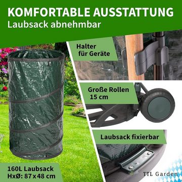 JUNG Gartensack Kinzo Gartensack mit Transportwagen 150L faltbar, Gartenmobil Laubsack, (Laubsammler, Gartenwagen, Gartenabfallwagen, Laubsack, Gartenabfallwagen, Gartenabfallsack), mit integrierter Sackkarre, rasenschonende Räder, UV Beständig