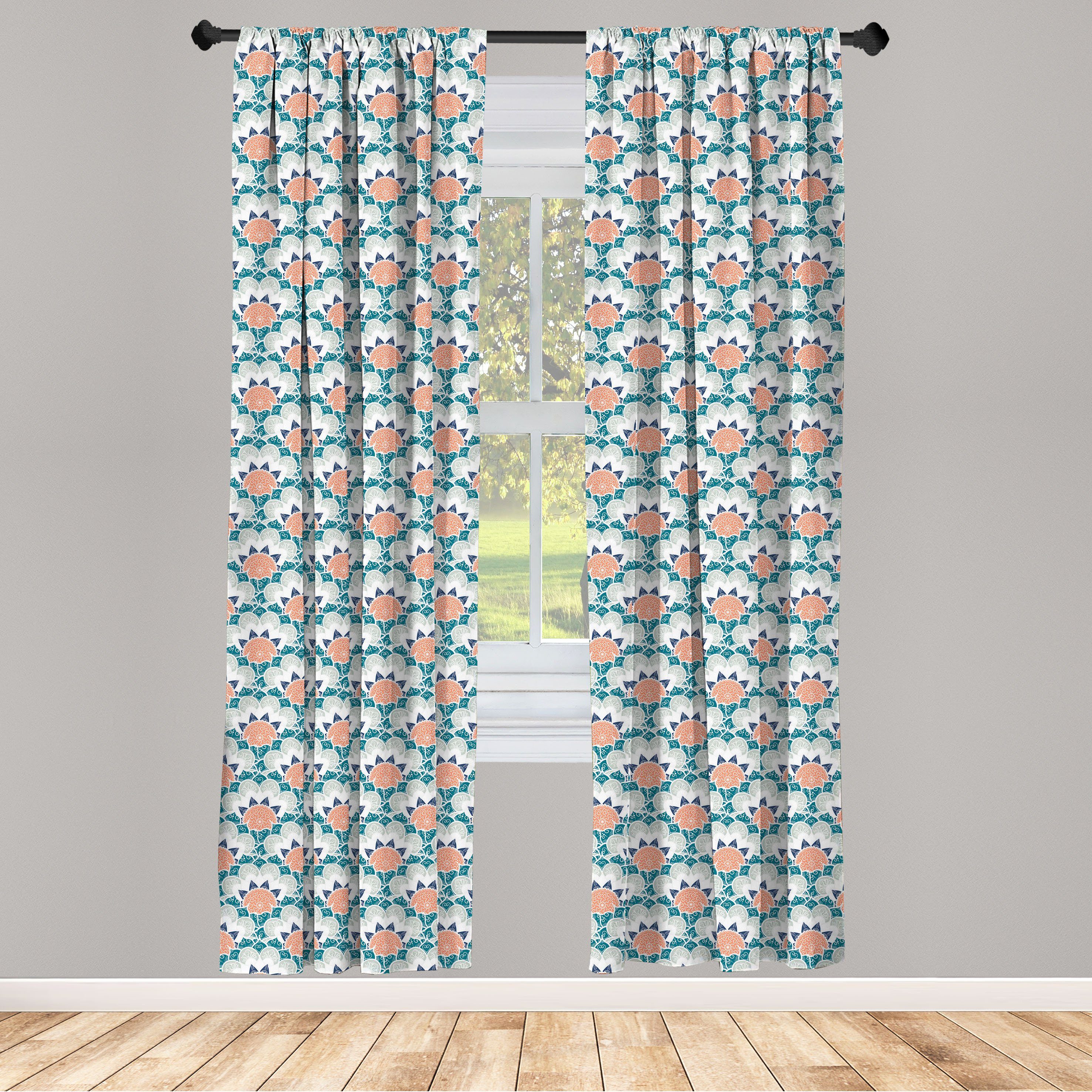 Gardine Vorhang für Wohnzimmer Schlafzimmer Dekor, Abakuhaus, Microfaser, Blumen Türkisch Boho Muster