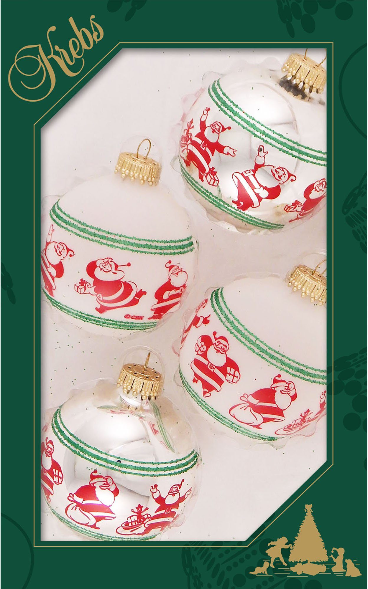 Krebs Glas Lauscha Weihnachtsbaumkugel CBK74334, Weihnachtsdeko, Christbaumschmuck, Christbaumkugeln Glas (4 St), mit fröhlichen Weihnachtsmännern