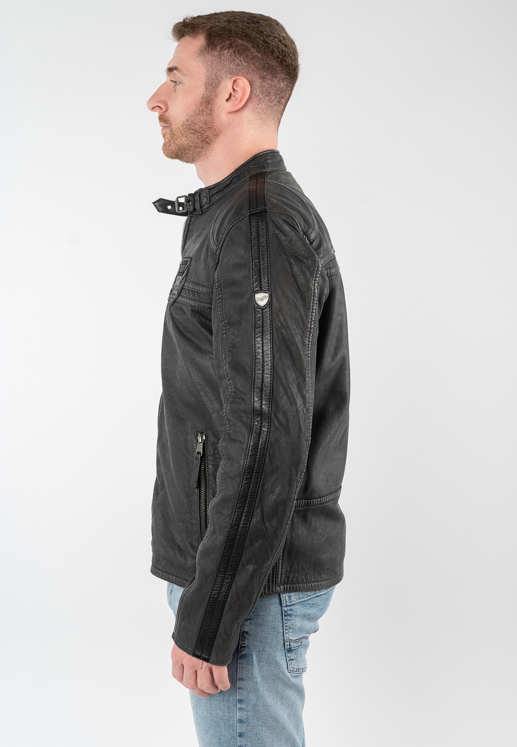 Mauritius Lederjacke MMTorbu mit Lederbadges im Racing-Stil