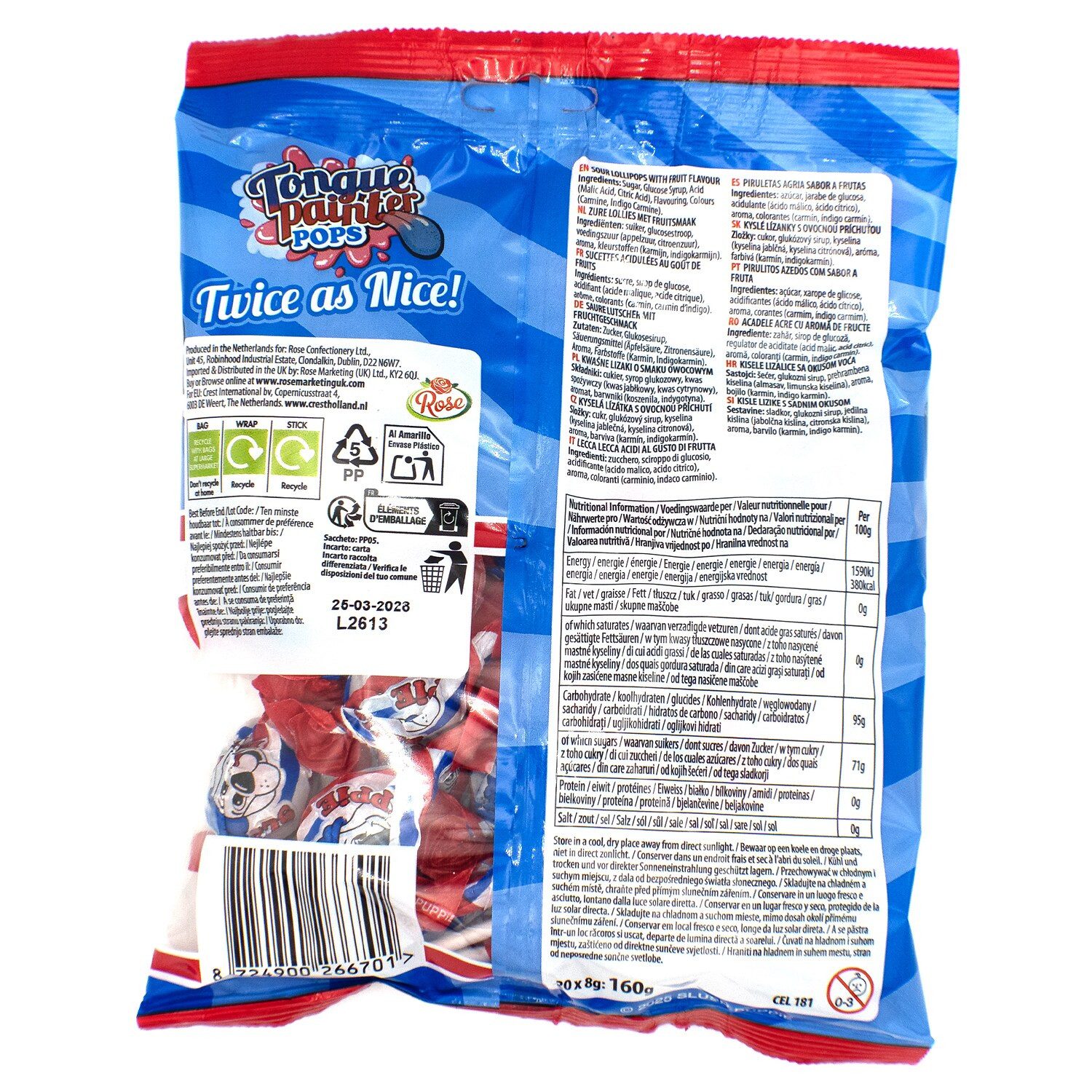 Slush Puppie Süßigkeit, 1 x 20 St., Tongue Painter Pops – Blue Raspberry & Cherry