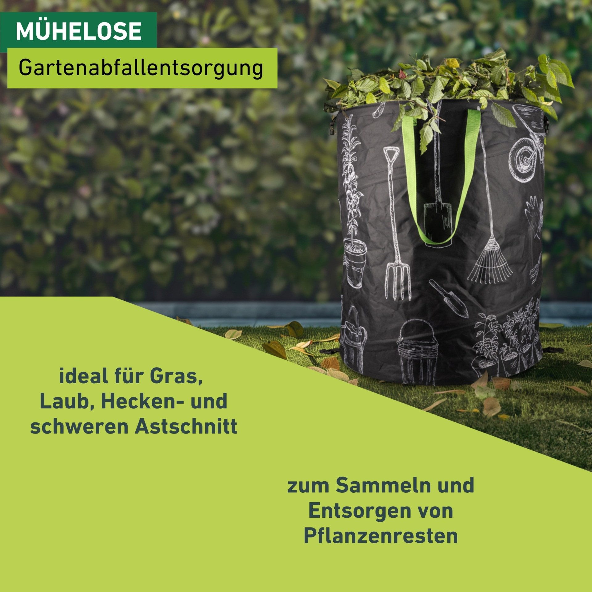 Windhager Gartensack Pop-up Bag mit Motiv aus hochwertigem Oxford 600D Gewebe, 180 l, (1-tlg), selbststehender Laubsack 180 Liter, Gartenabfallsack wiederverwen – Bild 5 von 5