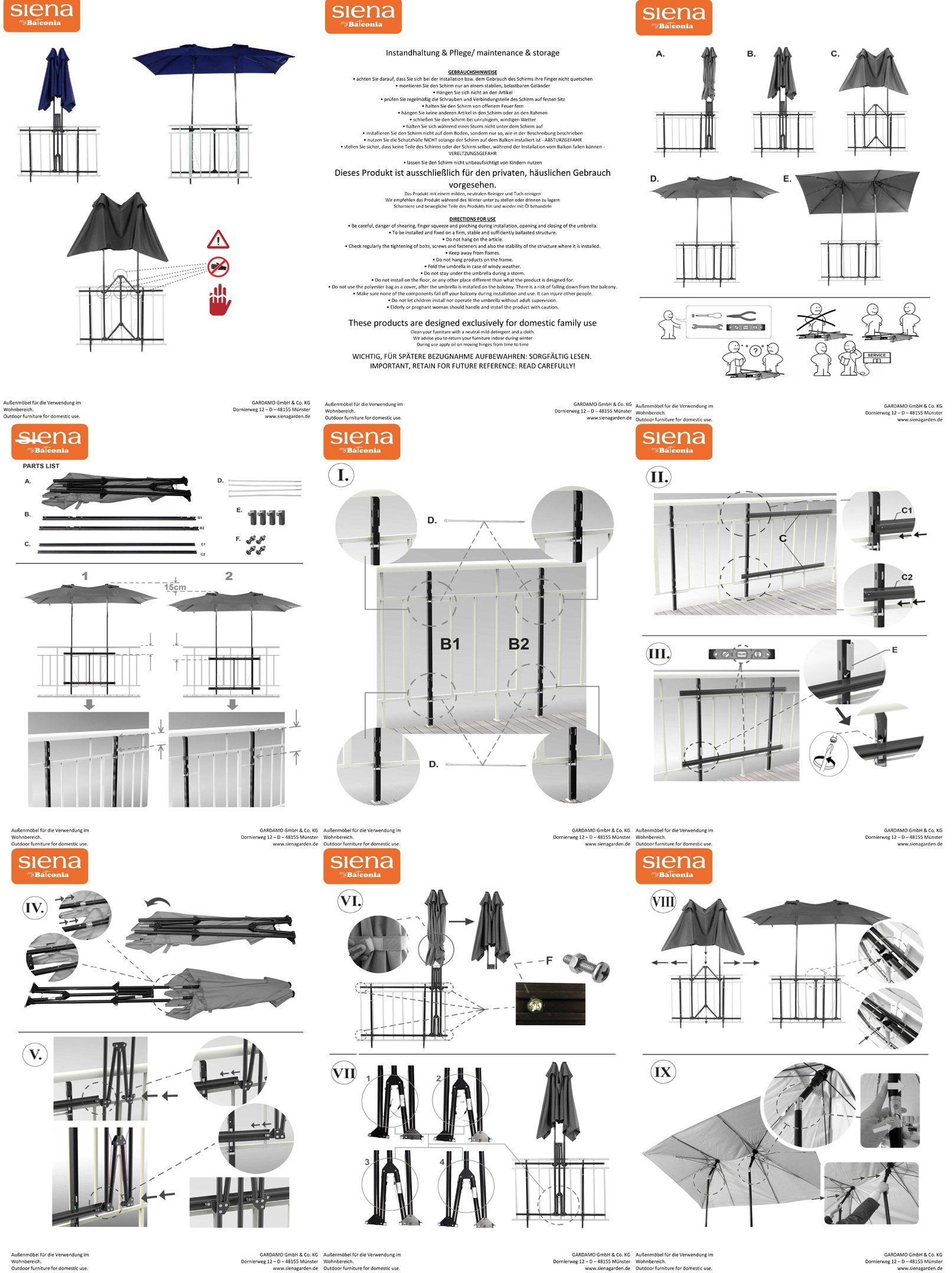 Siena Garden Sonnenschirm Twinsoll Doppel Balkonschirm für Geländer