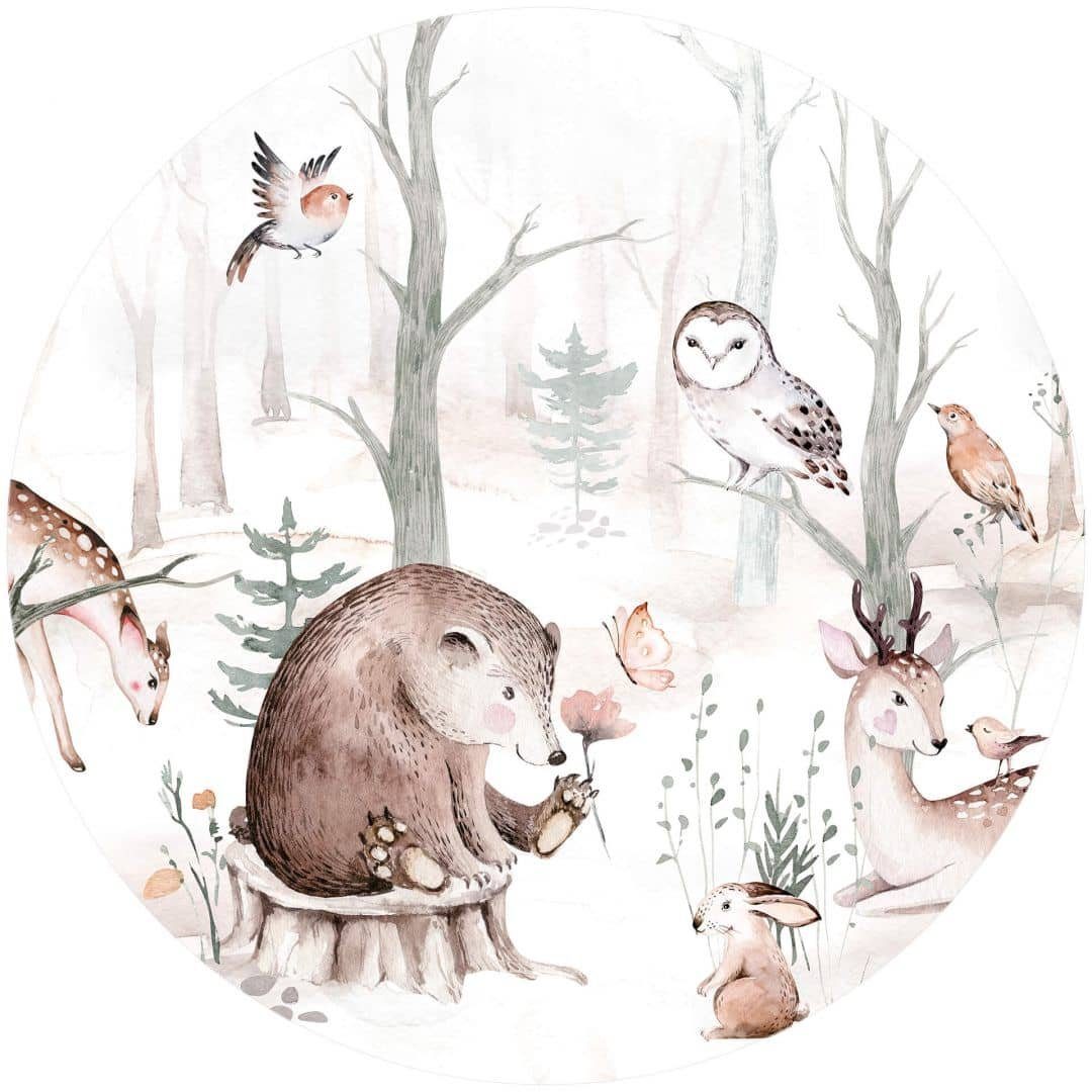 K&L Wall Art Fototapete Fototapete Kvilis Waldtiere Kinderzimmer Bär Reh Eule Hase Vliestapete, Tierfreunde Tapete