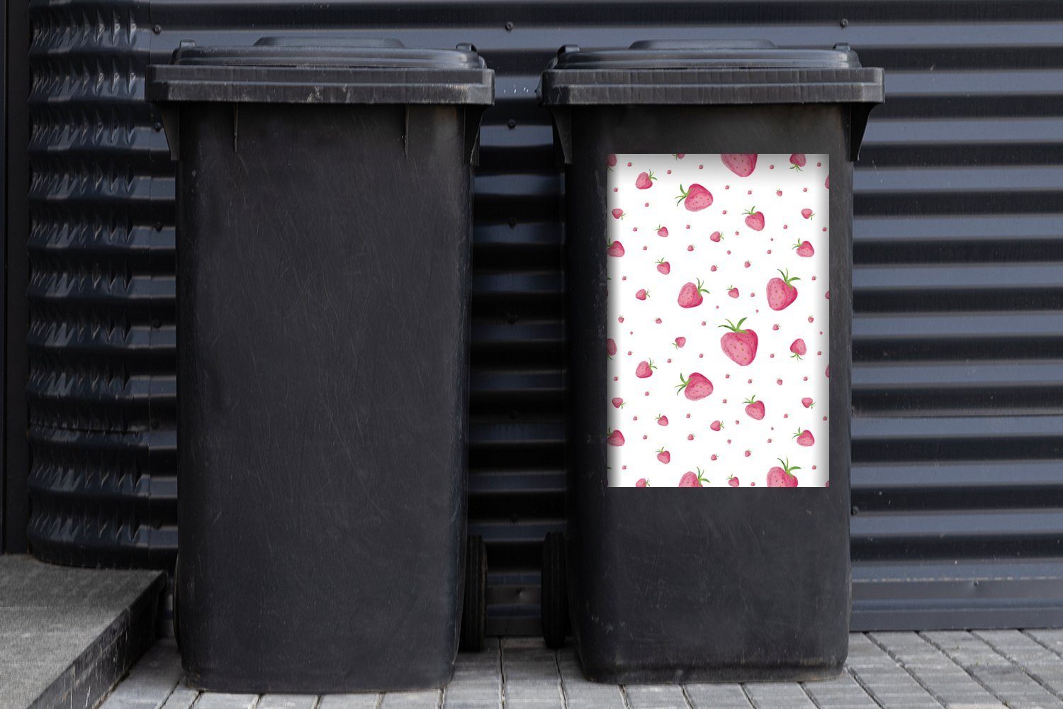 Mülleimer-aufkleber, Abfalbehälter - Wandsticker Aquarell Erdbeere Mülltonne, (1 - - St), Obst Sticker, Container, Weiß MuchoWow