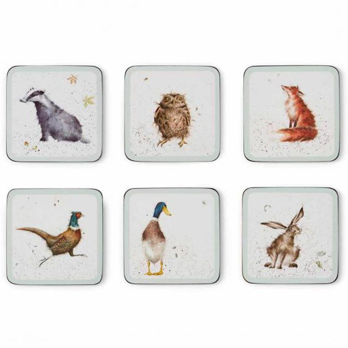 Wrendale Glasuntersetzer Wrendale Designs 6-teiliges Glas-Untersetzer-Set Country-Side Tiere, Zubehör für Trinkgefäße, Set, 6-tlg., mit feuchtem Lappen abwischbar