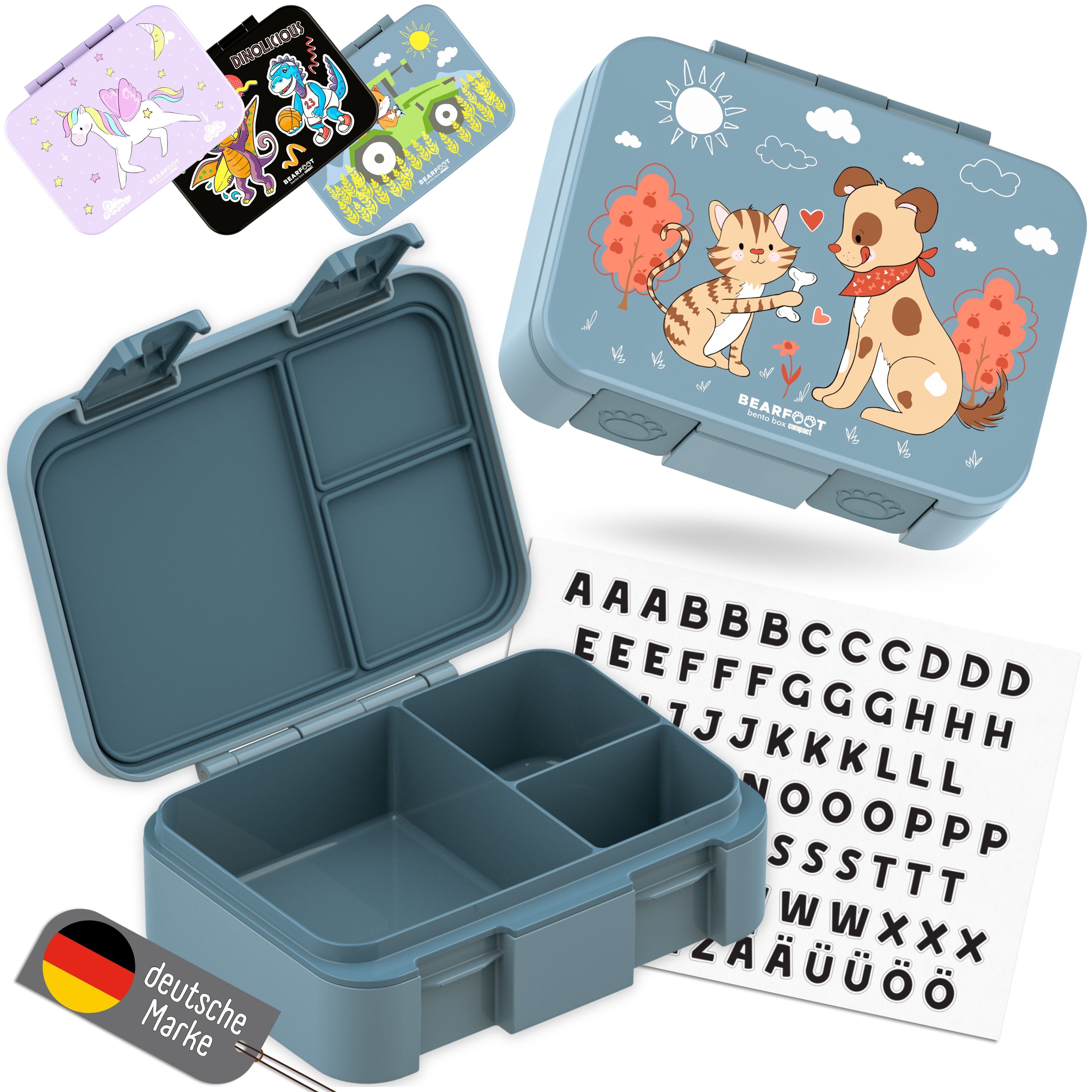 BEARFOOT Lunchbox Brotdose mit Fächern, leicht & auslaufsicher - Hund & Katze, PP, ABS, Silikon, Kindergarten und Schule - Mädchen und Jungen, Vesperbox, Snackbox