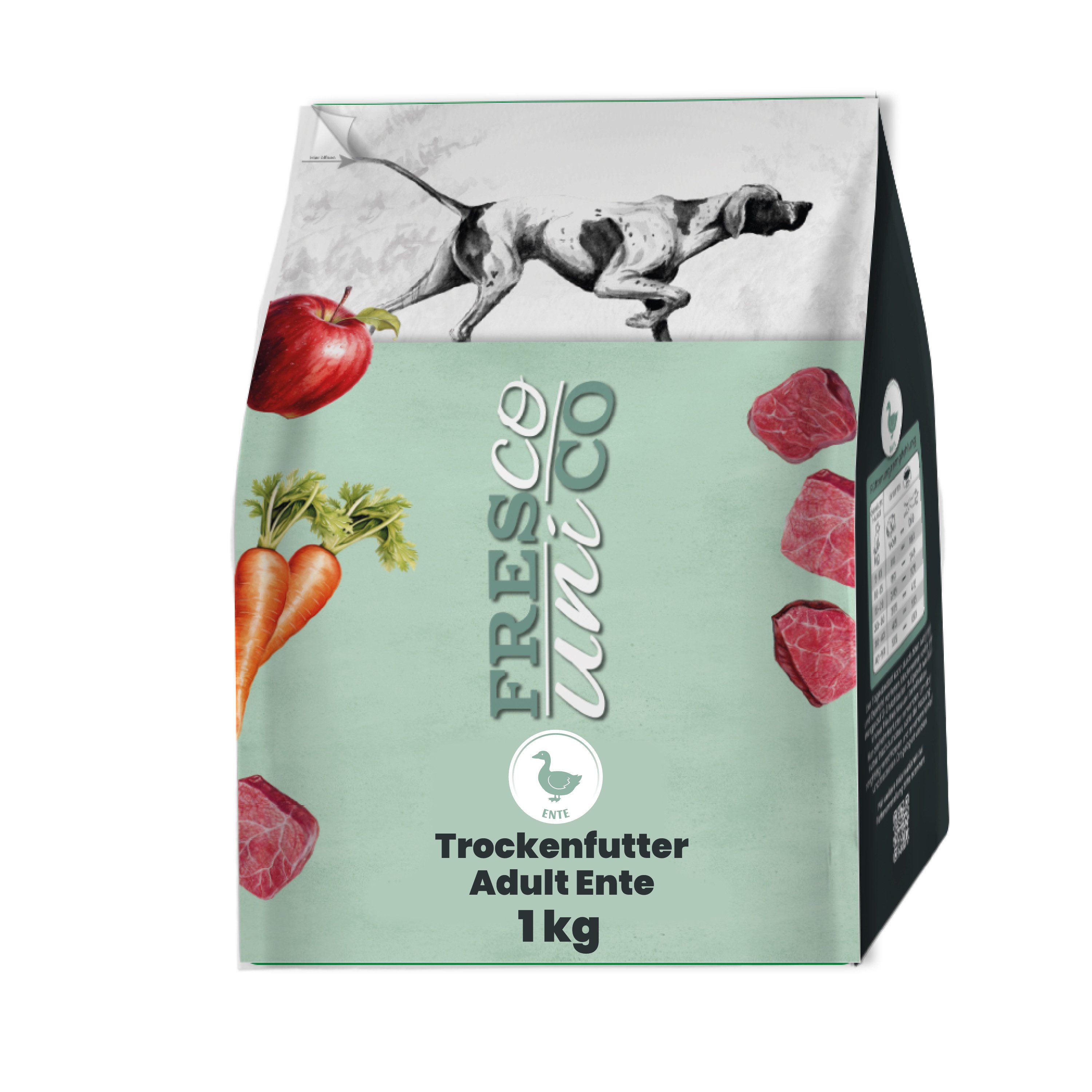 Fresco Dog unico Premium Hundefutter trocken Ente, Auch für sensible Hunde, Trockenfutter für: Hunde, Getreidefrei, 71% Frischfleisch, hochverträglich