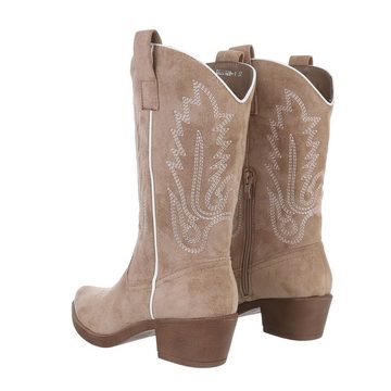 Ital-Design Damen Cowboyboots Western Westernstiefel Blockabsatz Western- & Bikerstiefel in Hellbraun